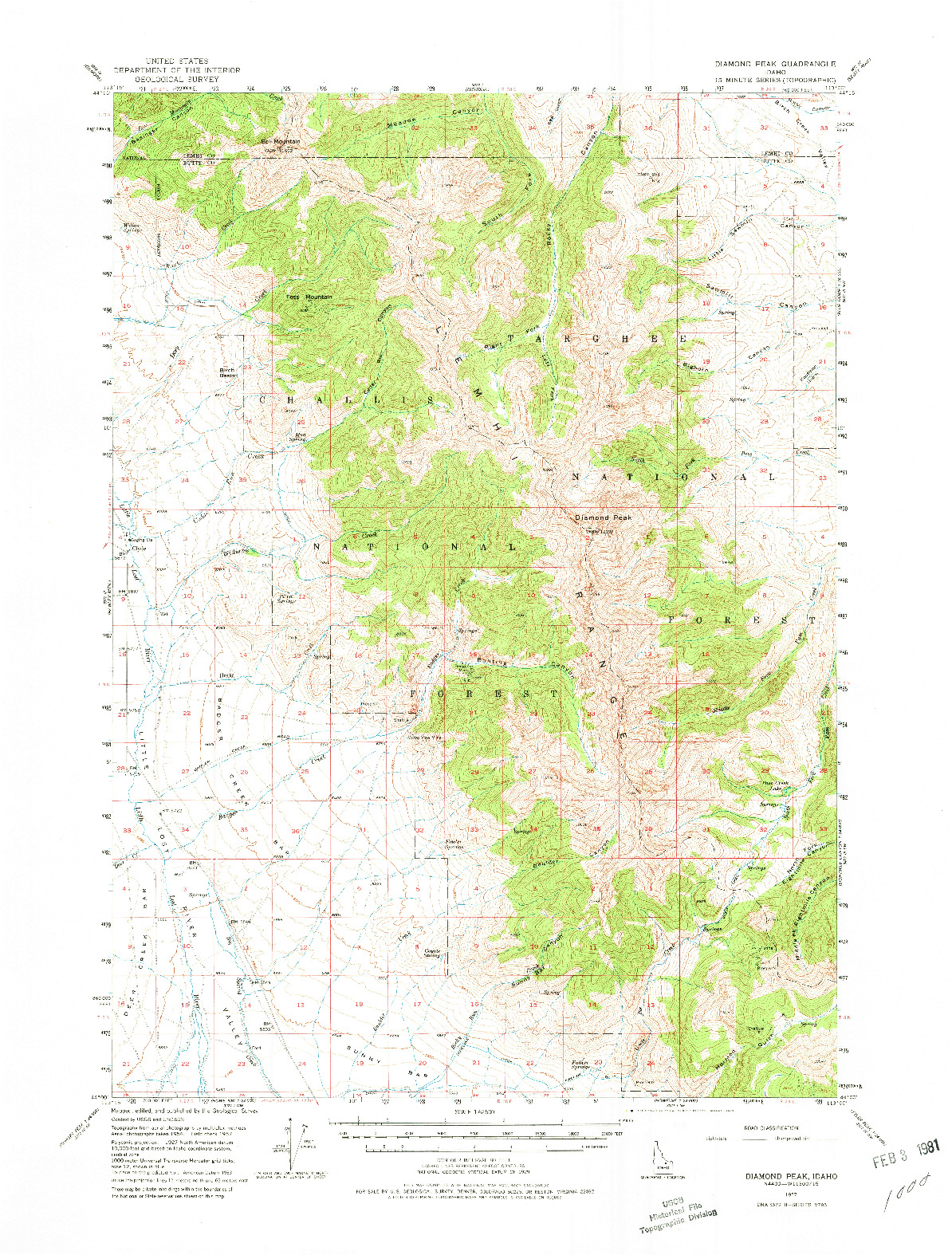 USGS 1:62500-SCALE QUADRANGLE FOR DIAMOND PEAK, ID 1957