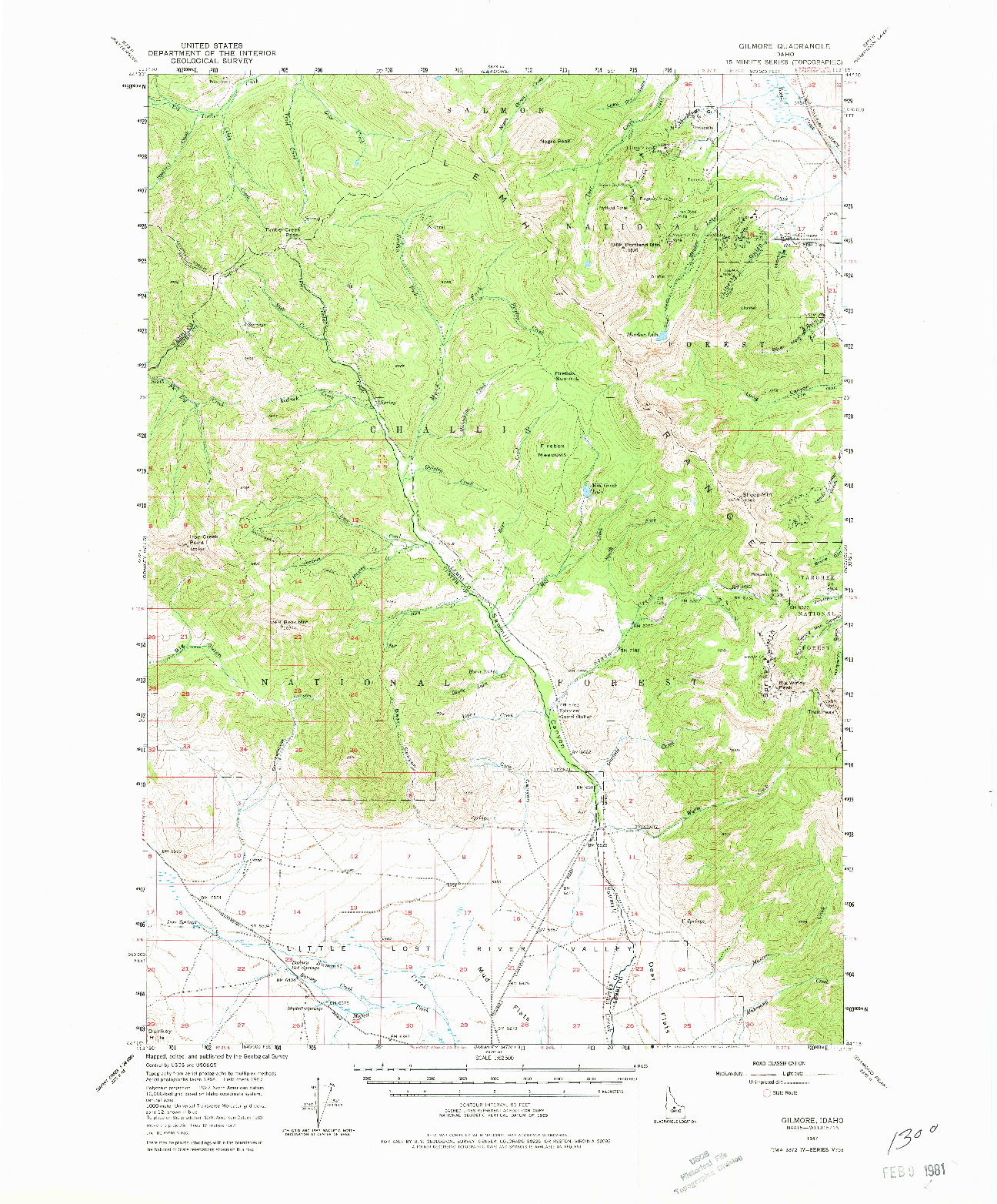 USGS 1:62500-SCALE QUADRANGLE FOR GILMORE, ID 1957