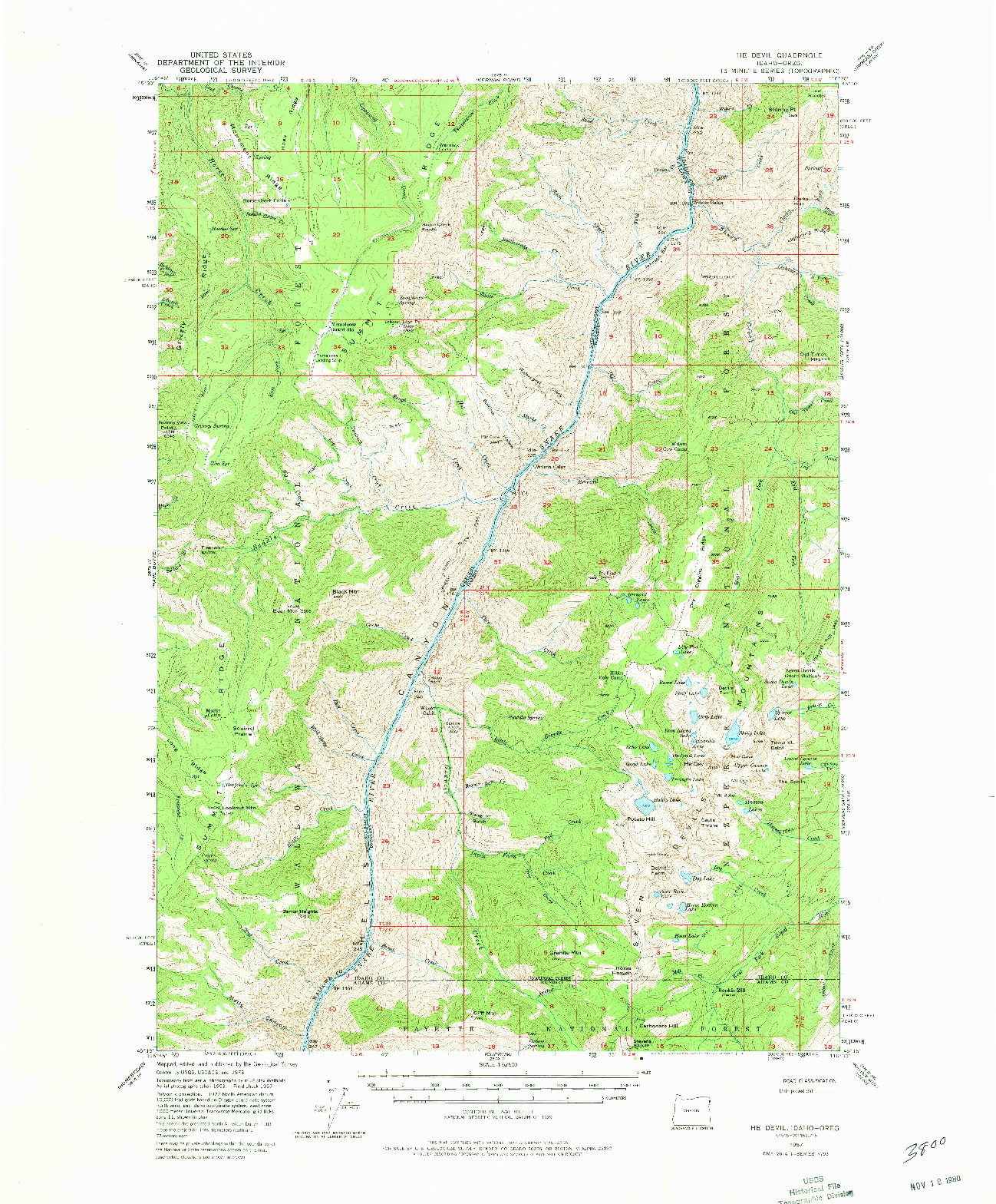 USGS 1:62500-SCALE QUADRANGLE FOR HE DEVIL, ID 1957