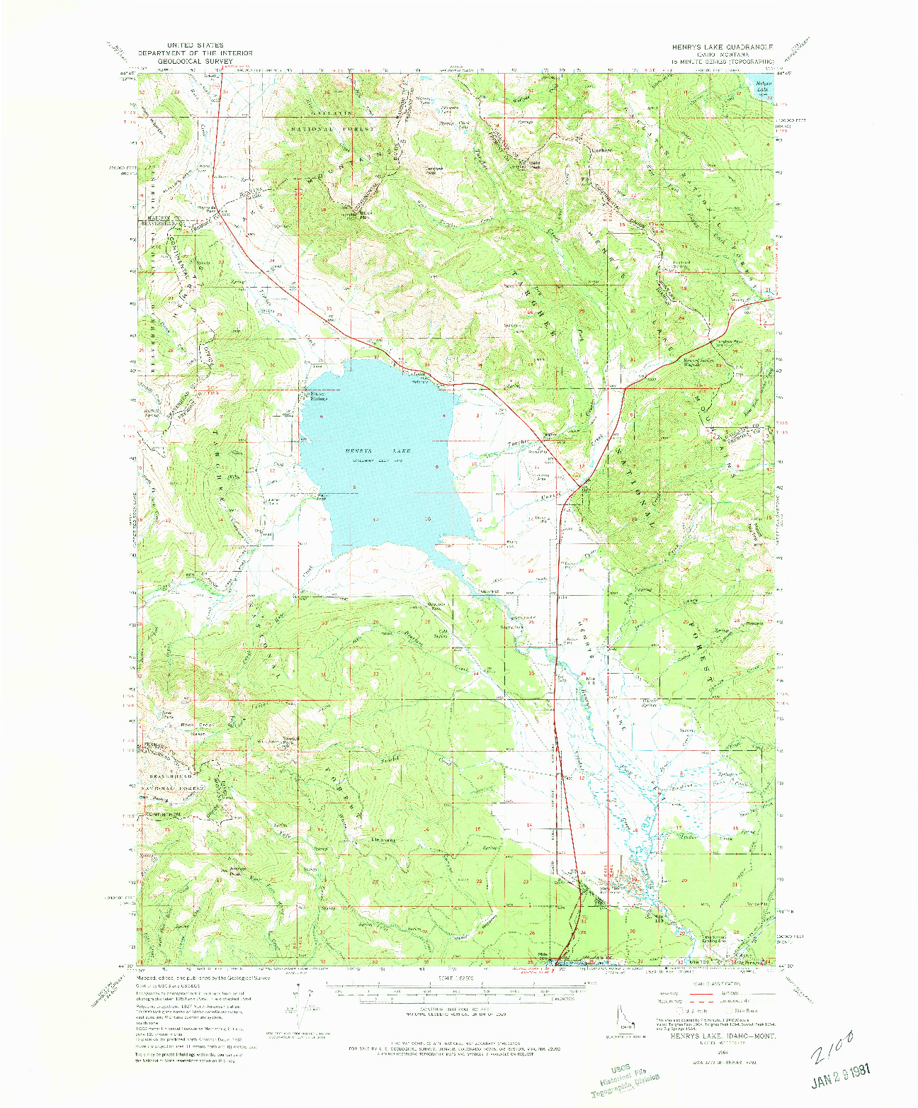 USGS 1:62500-SCALE QUADRANGLE FOR HENRYS LAKE, ID 1964