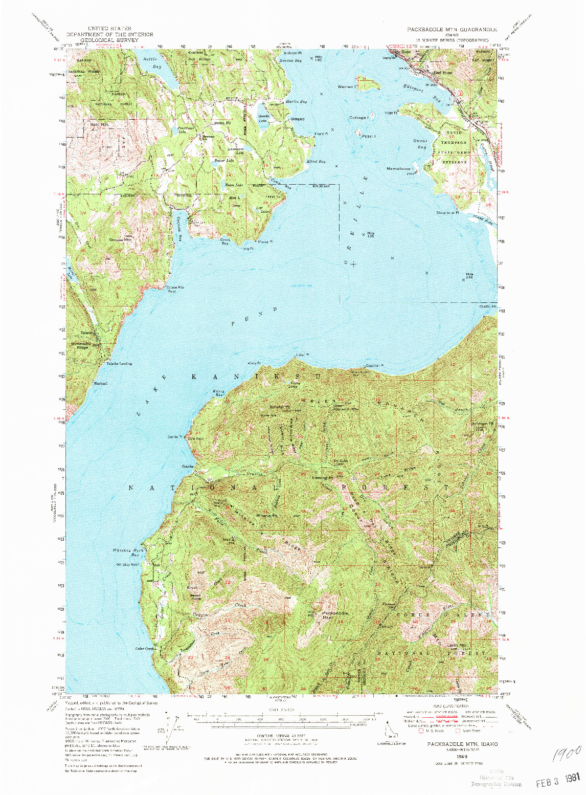 USGS 1:62500-SCALE QUADRANGLE FOR PACKSADDLE MTN, ID 1949