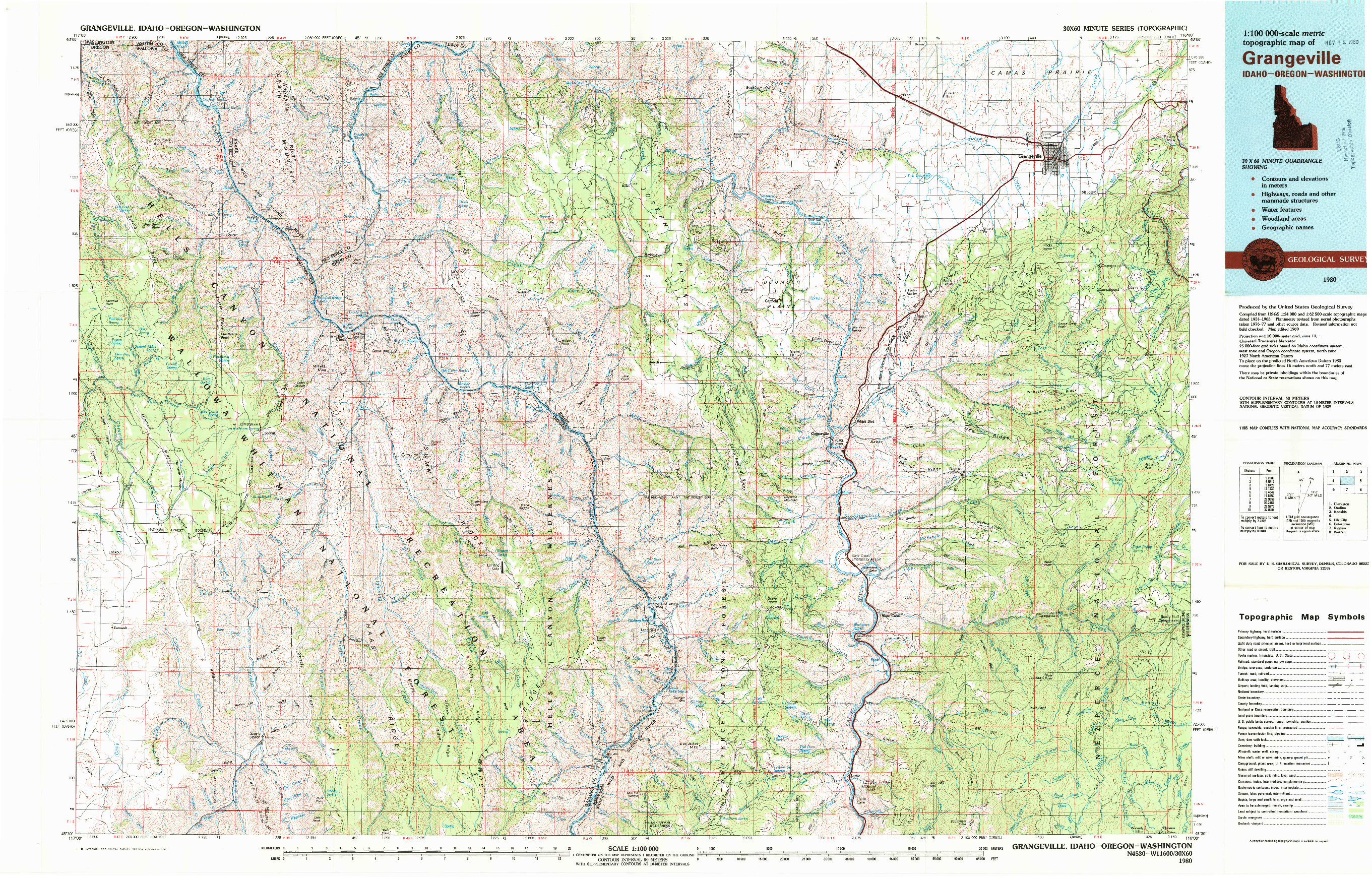USGS 1:100000-SCALE QUADRANGLE FOR GRANGEVILLE, ID 1980