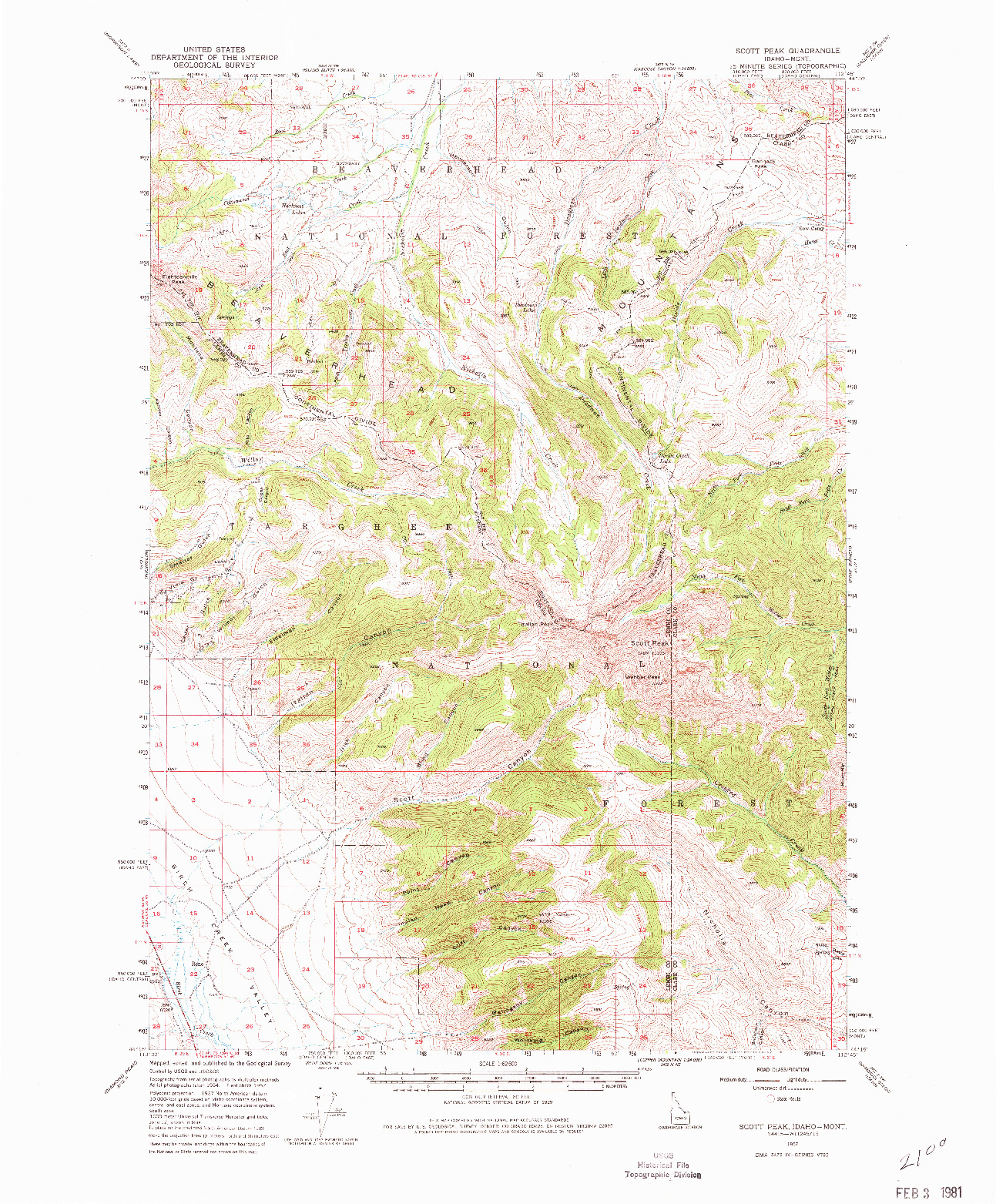 USGS 1:62500-SCALE QUADRANGLE FOR SCOTT PEAK, ID 1957