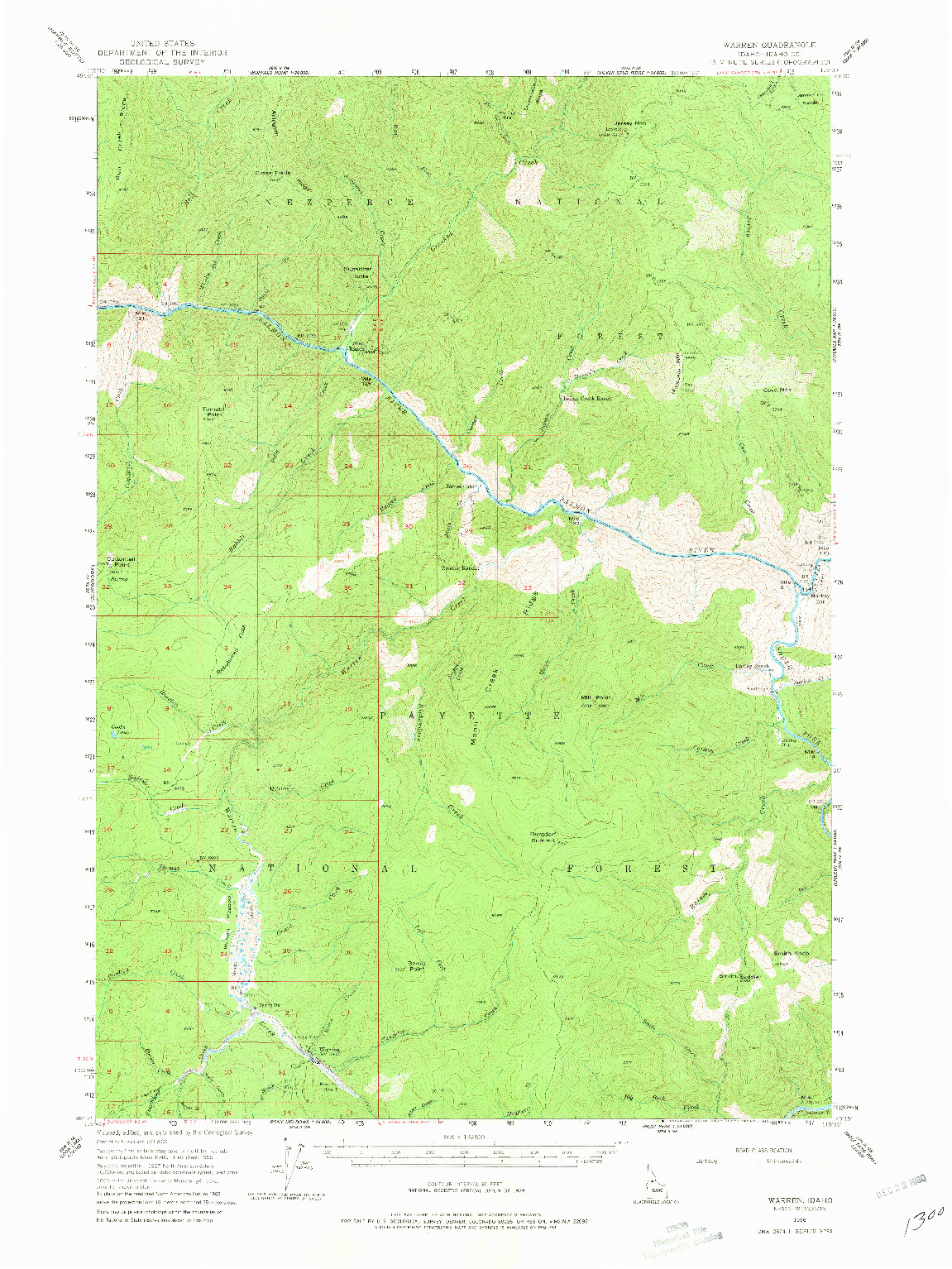 USGS 1:62500-SCALE QUADRANGLE FOR WARREN, ID 1956