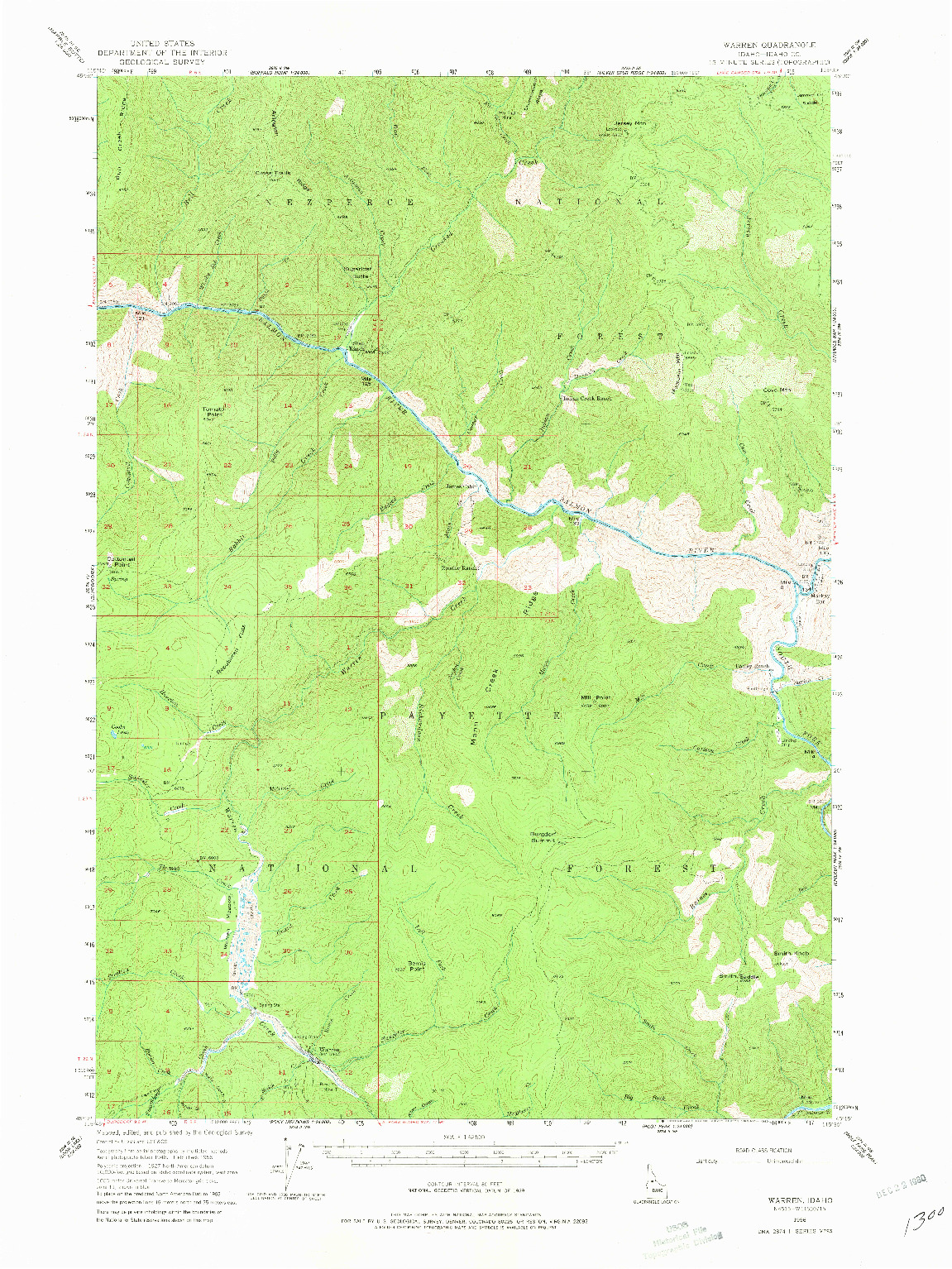 USGS 1:62500-SCALE QUADRANGLE FOR WARREN, ID 1956