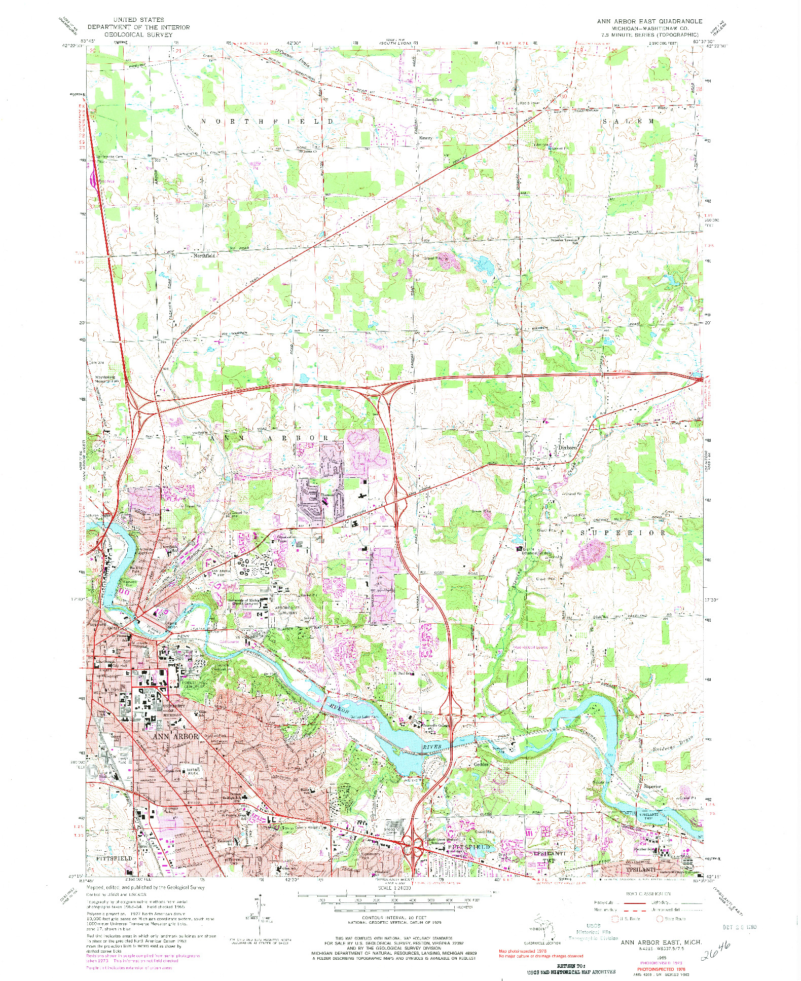 USGS 1:24000-SCALE QUADRANGLE FOR ANN ARBOR EAST, MI 1965