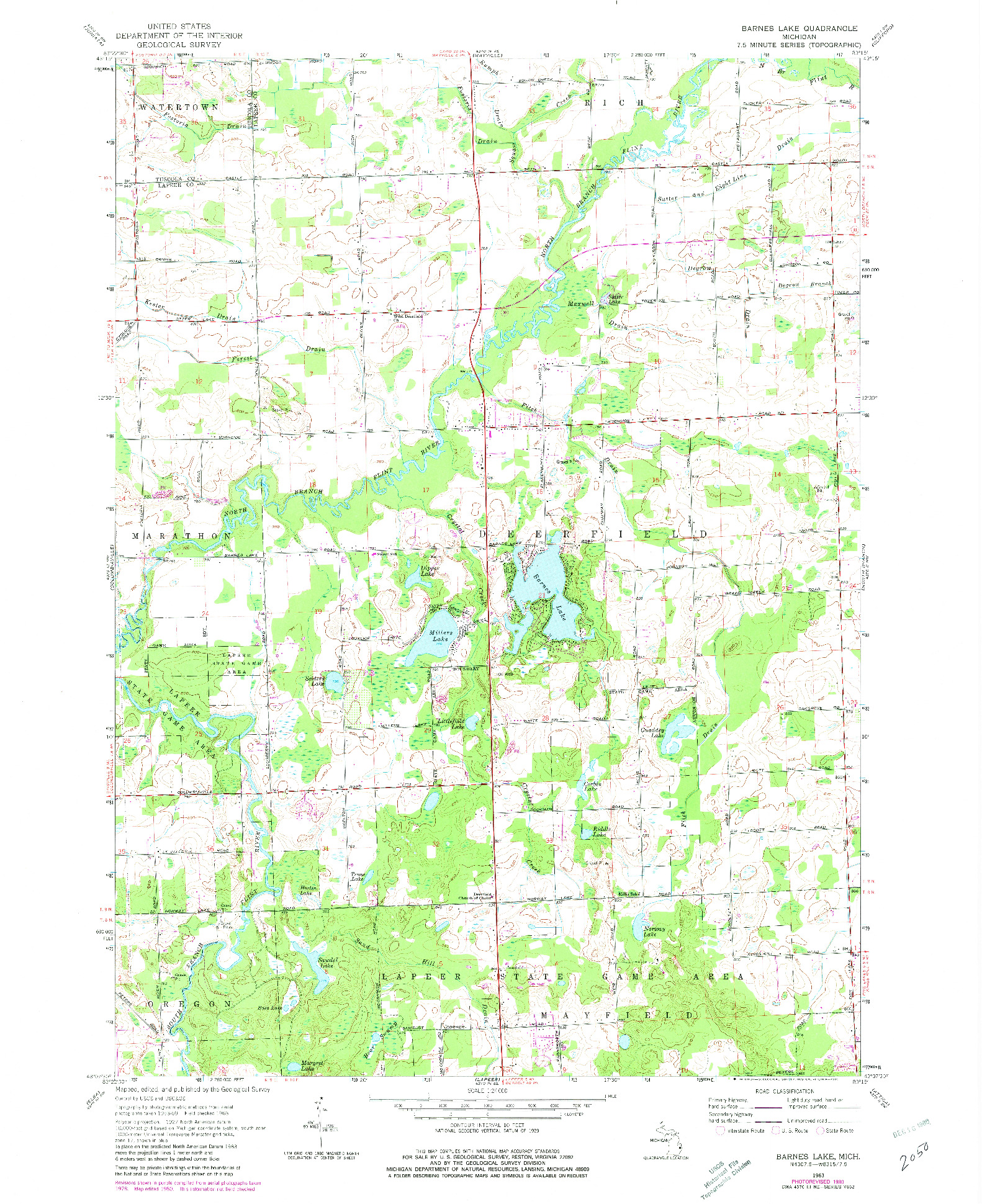 USGS 1:24000-SCALE QUADRANGLE FOR BARNES LAKE, MI 1963