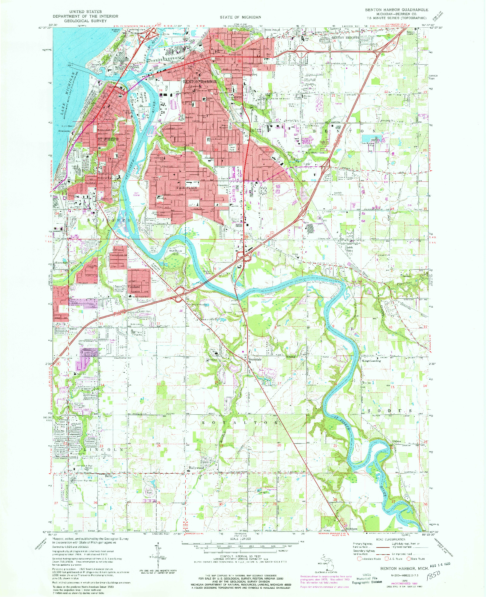 USGS 1:24000-SCALE QUADRANGLE FOR BENTON HARBOR, MI 1970