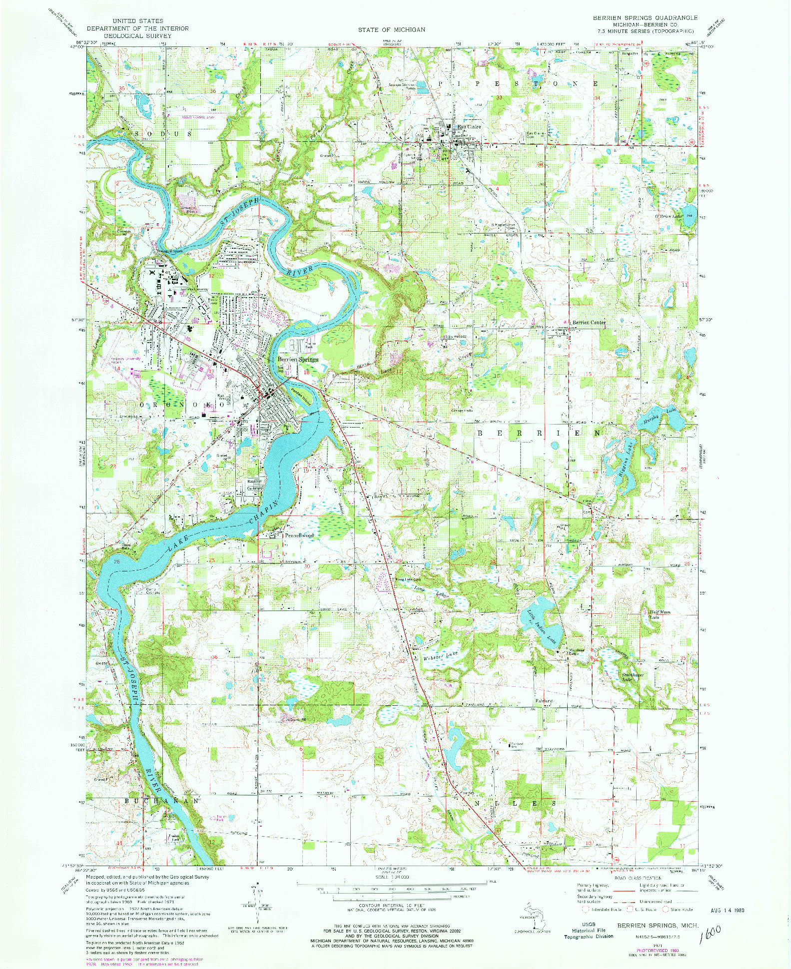 USGS 1:24000-SCALE QUADRANGLE FOR BERRIEN SPRINGS, MI 1971