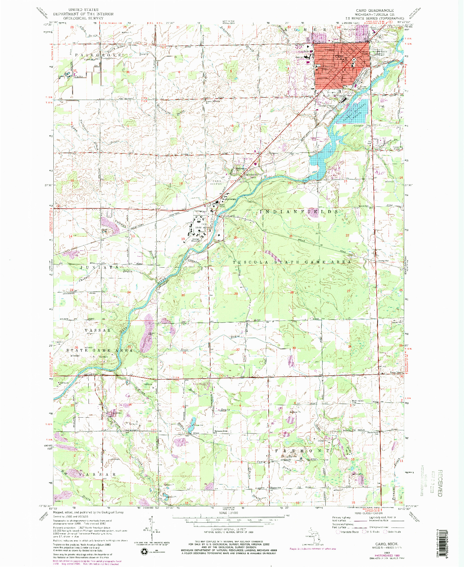 USGS 1:24000-SCALE QUADRANGLE FOR CARO, MI 1963