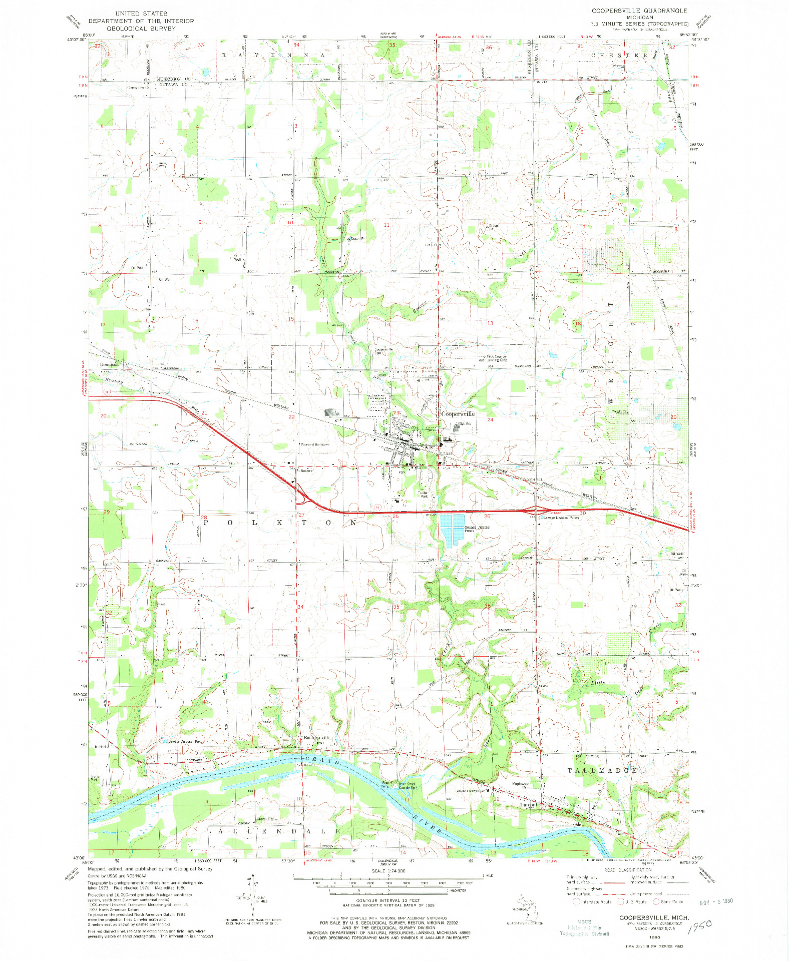 USGS 1:24000-SCALE QUADRANGLE FOR COOPERSVILLE, MI 1980