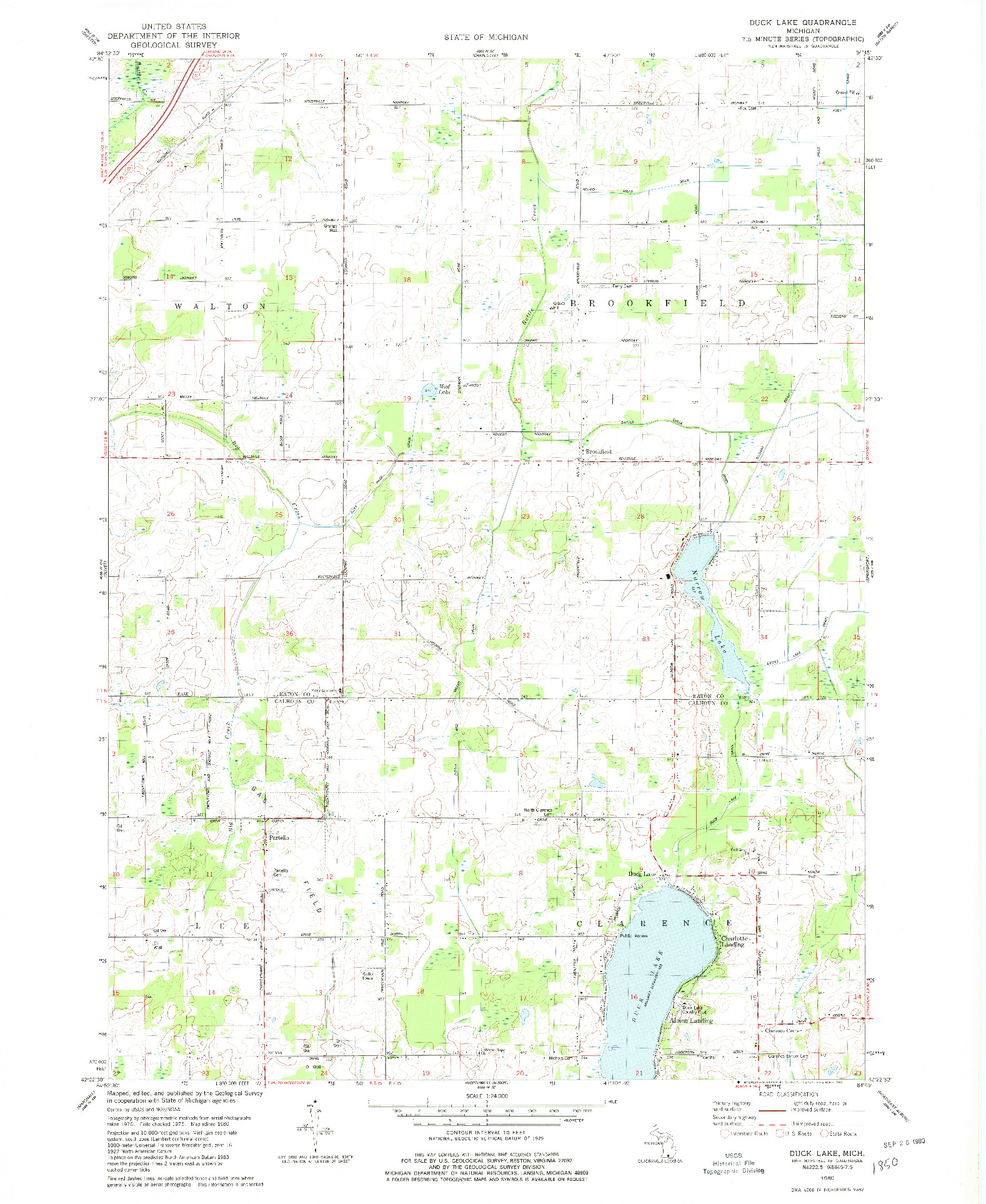 USGS 1:24000-SCALE QUADRANGLE FOR DUCK LAKE, MI 1980