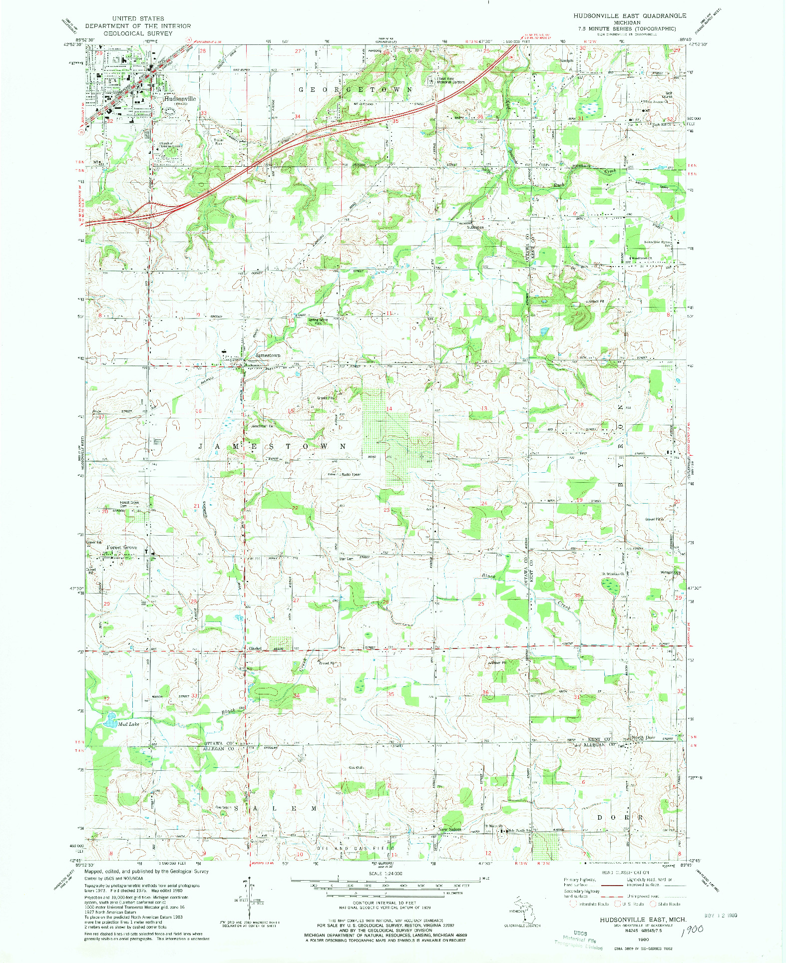 USGS 1:24000-SCALE QUADRANGLE FOR HUDSONVILLE EAST, MI 1980