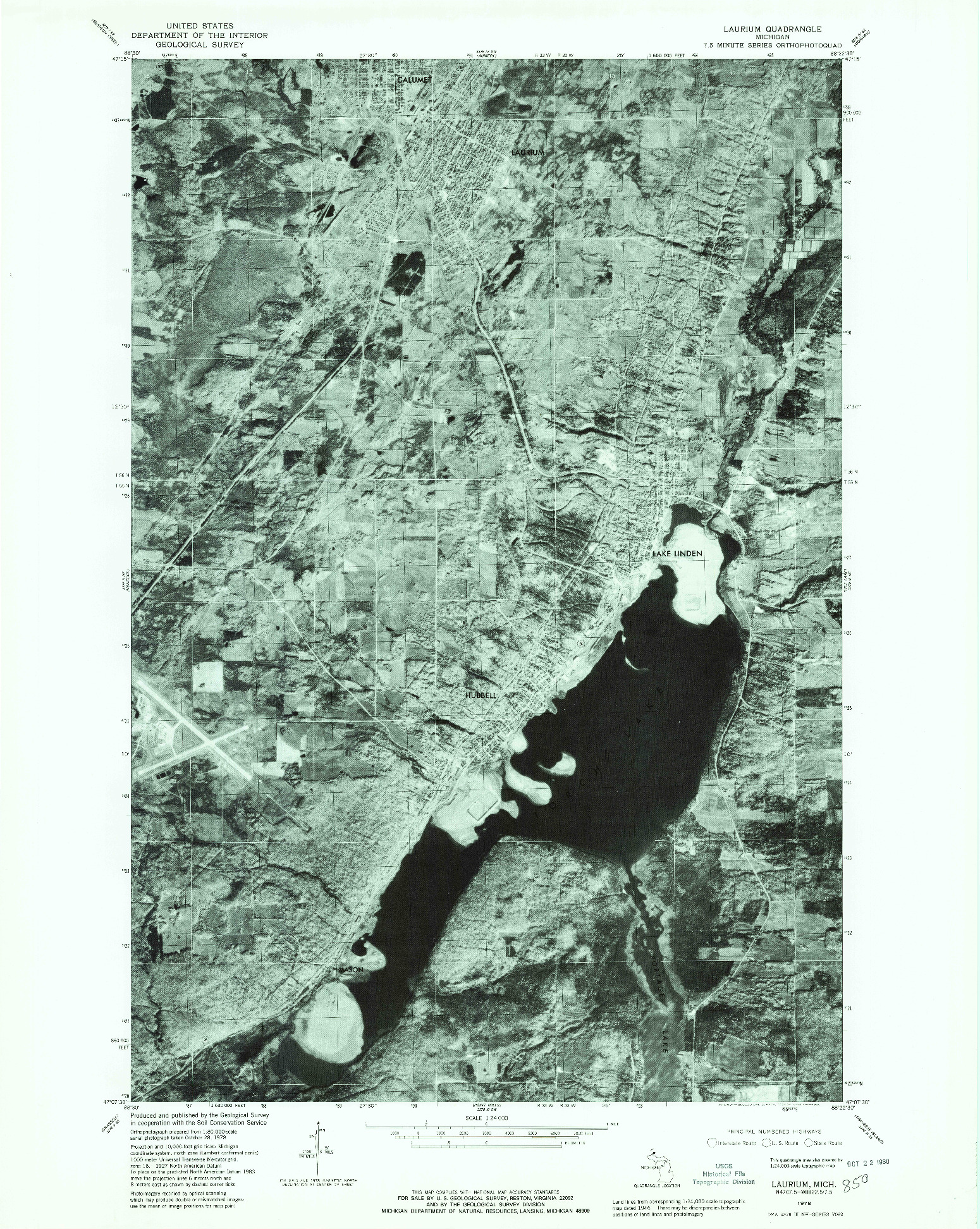 USGS 1:24000-SCALE QUADRANGLE FOR LAURIUM, MI 1978