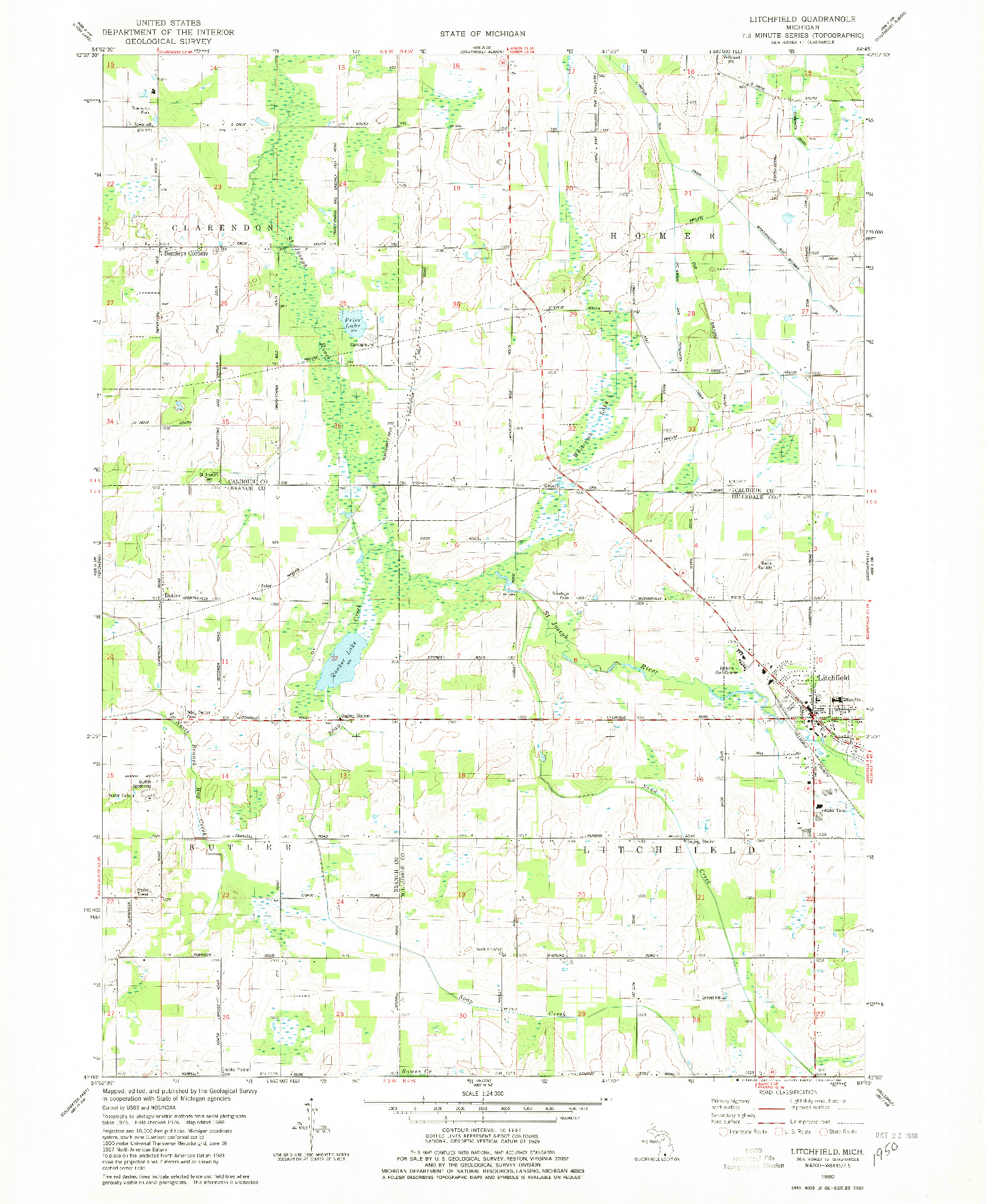 USGS 1:24000-SCALE QUADRANGLE FOR LITCHFIELD, MI 1980
