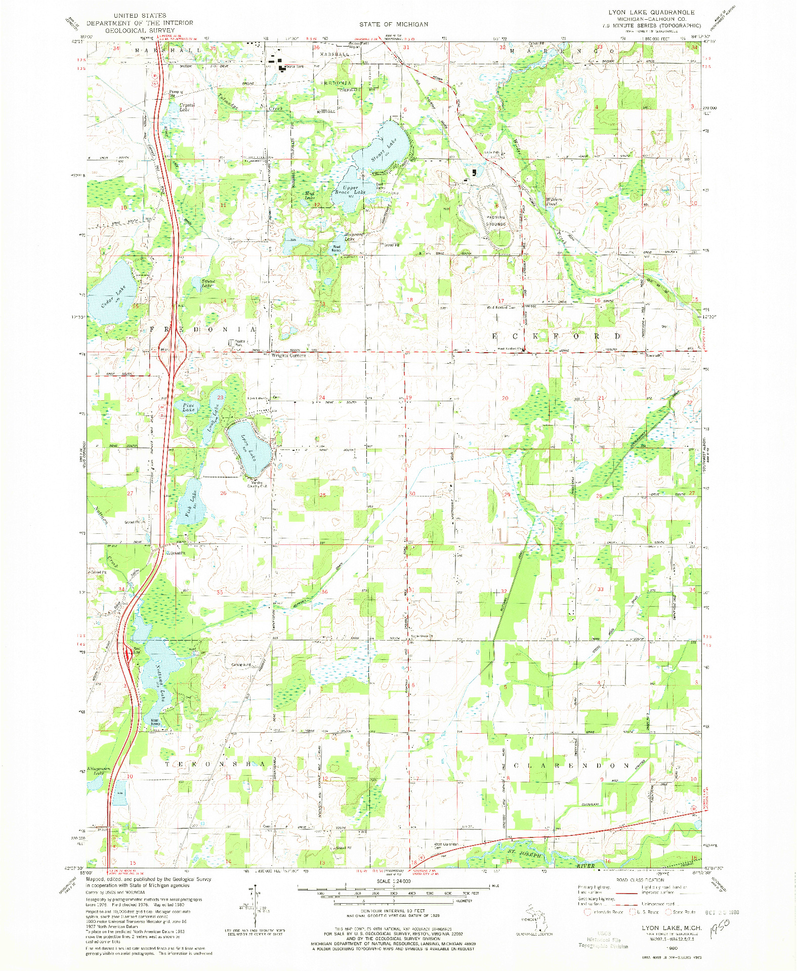 USGS 1:24000-SCALE QUADRANGLE FOR LYON LAKE, MI 1980