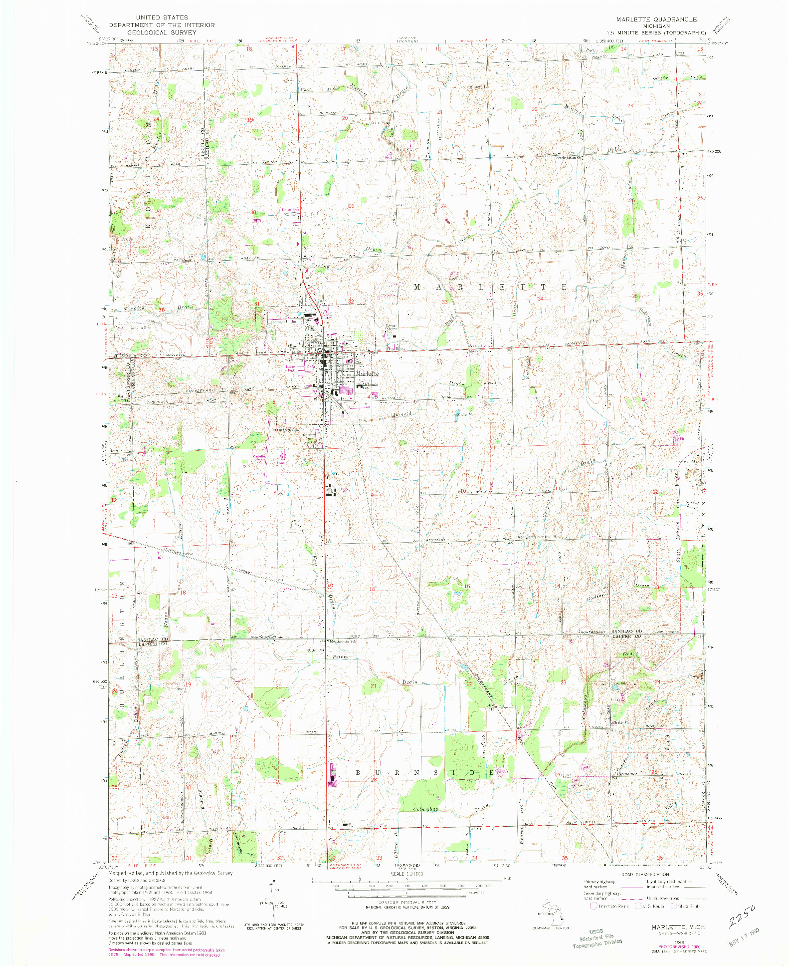 USGS 1:24000-SCALE QUADRANGLE FOR MARLETTE, MI 1963