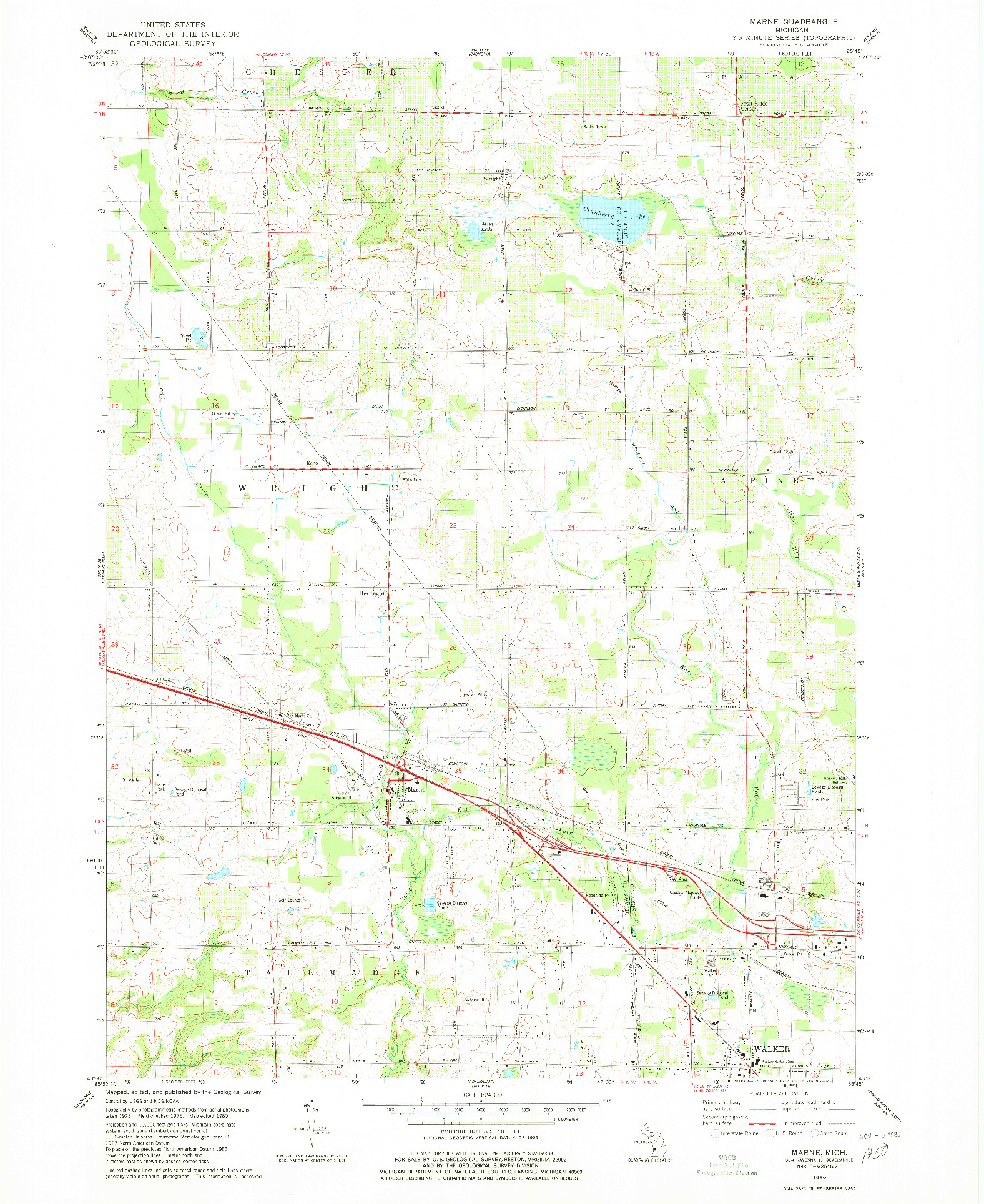 USGS 1:24000-SCALE QUADRANGLE FOR MARNE, MI 1980