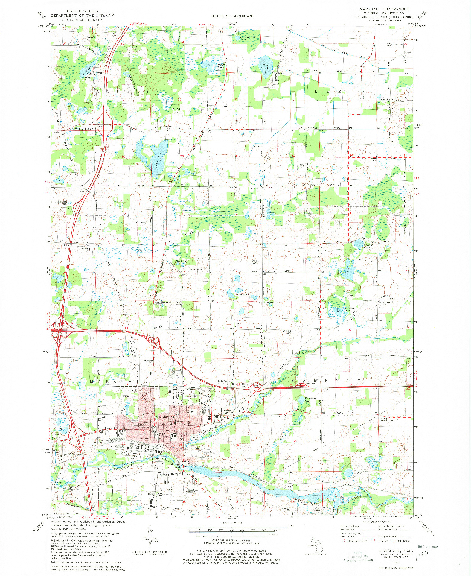 USGS 1:24000-SCALE QUADRANGLE FOR MARSHALL, MI 1980