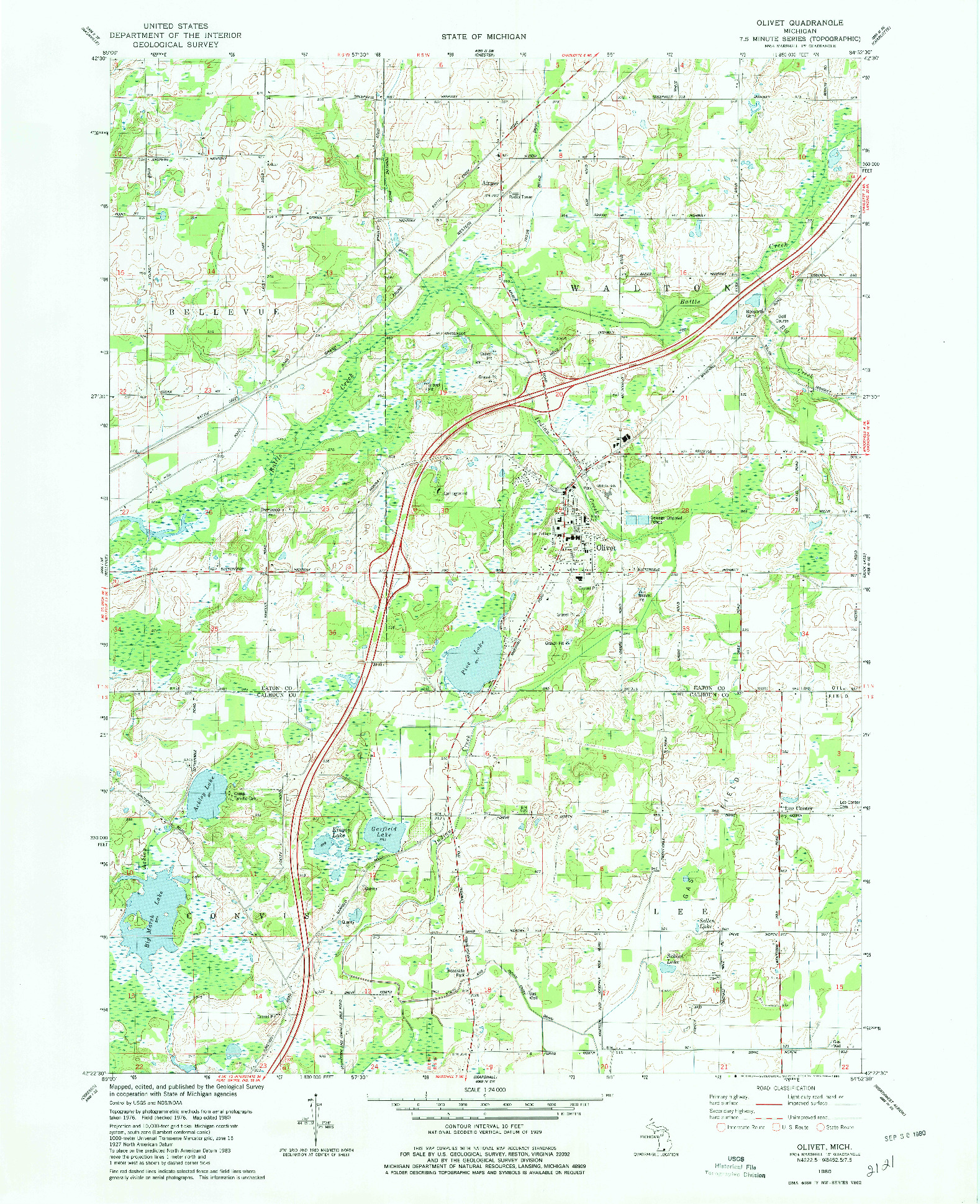 USGS 1:24000-SCALE QUADRANGLE FOR OLIVET, MI 1980