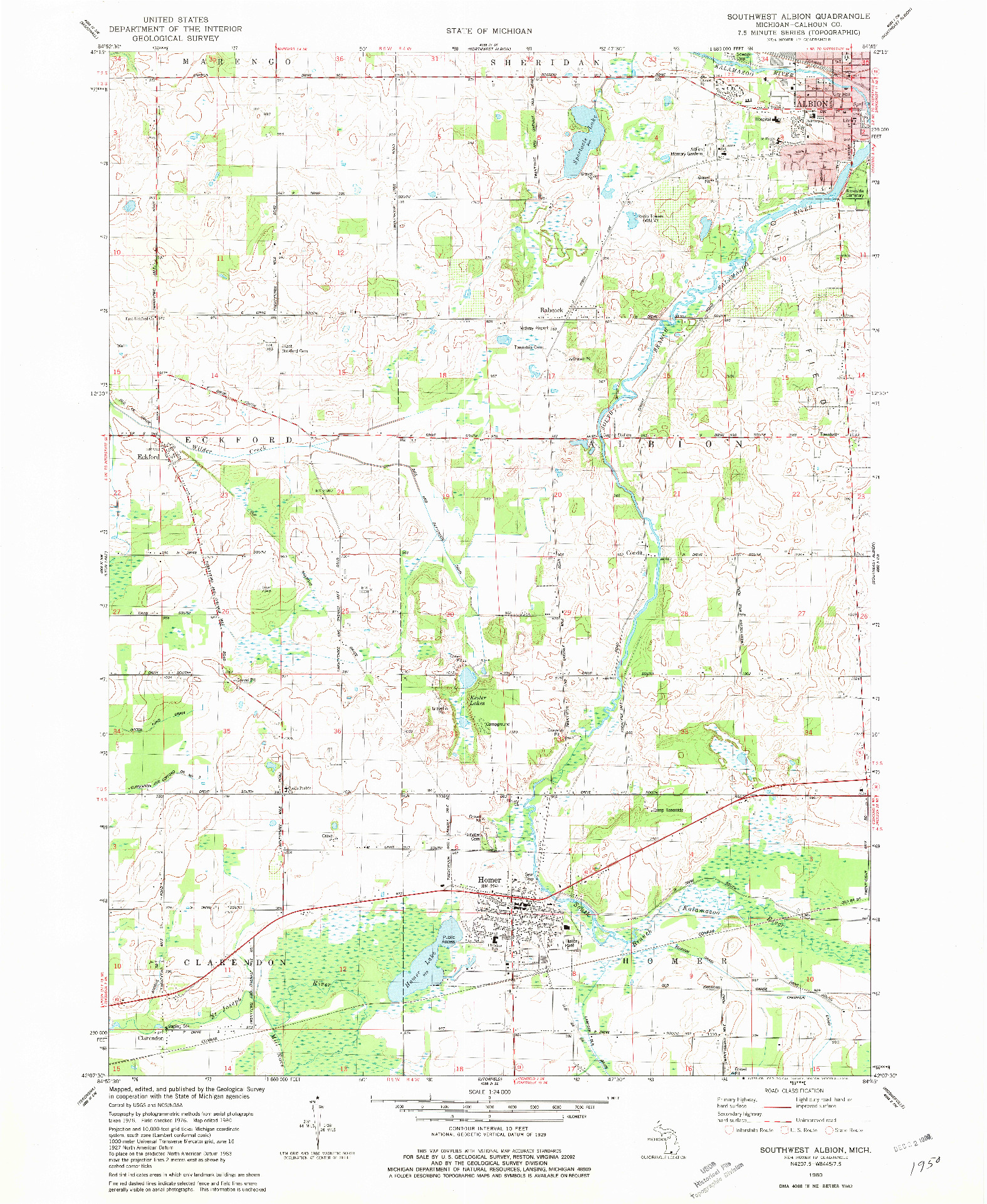 USGS 1:24000-SCALE QUADRANGLE FOR SOUTHWEST ALBION, MI 1980