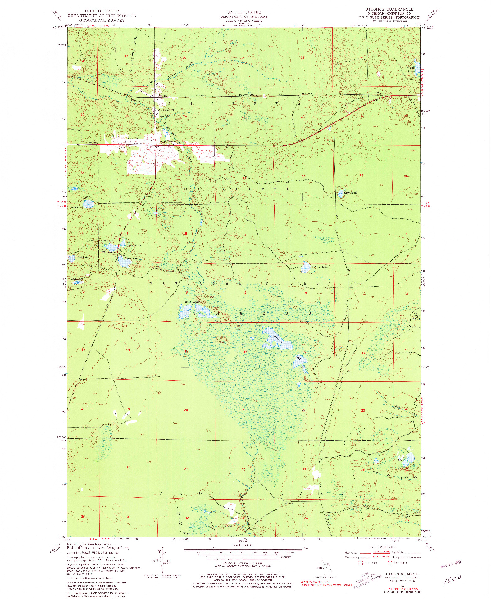 USGS 1:24000-SCALE QUADRANGLE FOR STRONGS, MI 1951