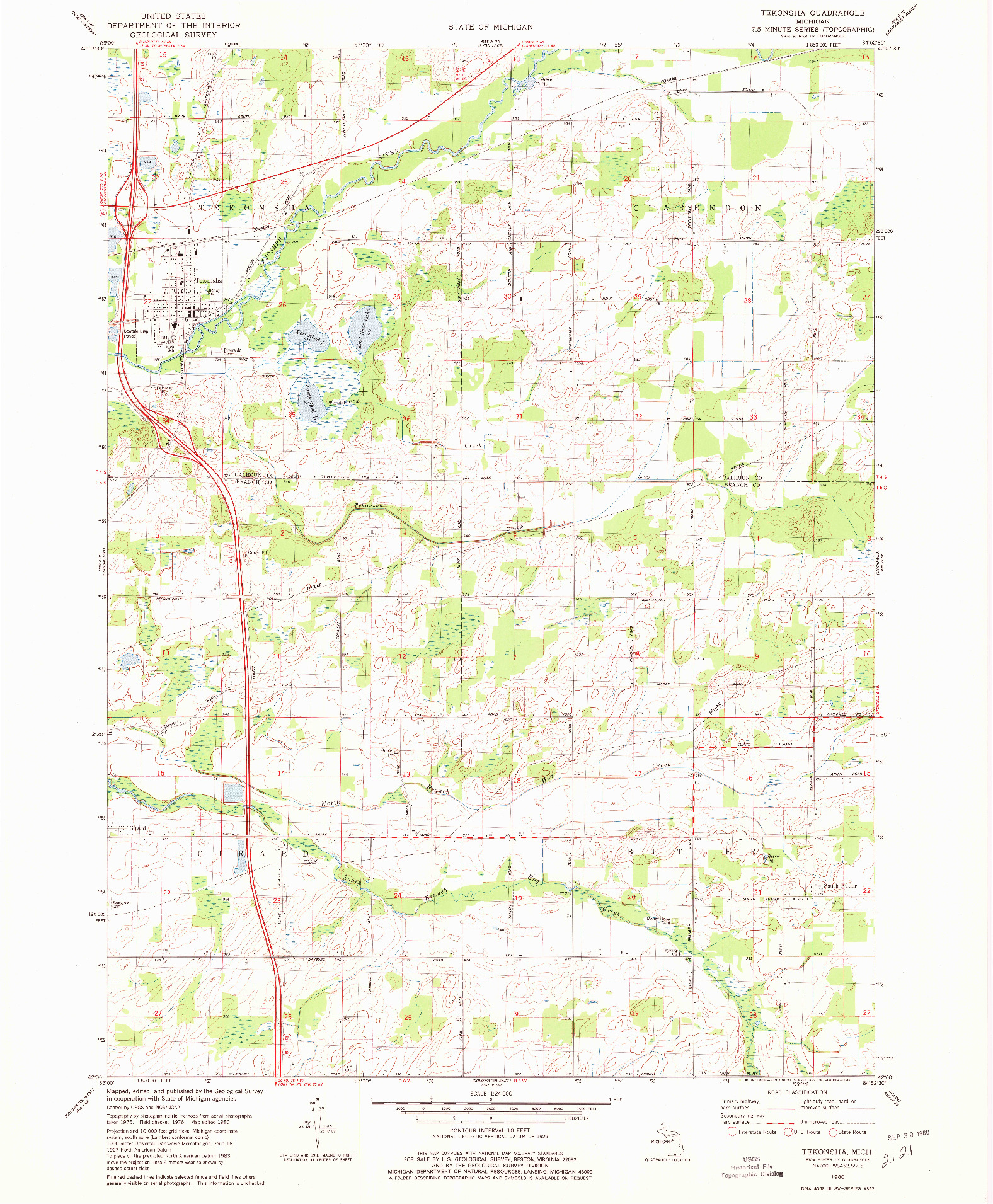 USGS 1:24000-SCALE QUADRANGLE FOR TEKONSHA, MI 1980