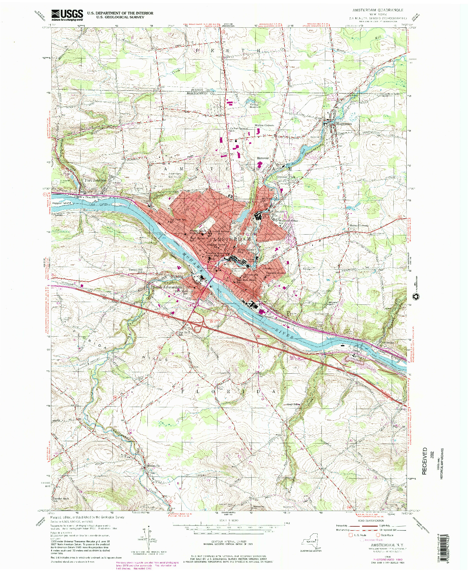 USGS 1:24000-SCALE QUADRANGLE FOR AMSTERDAM, NY 1954