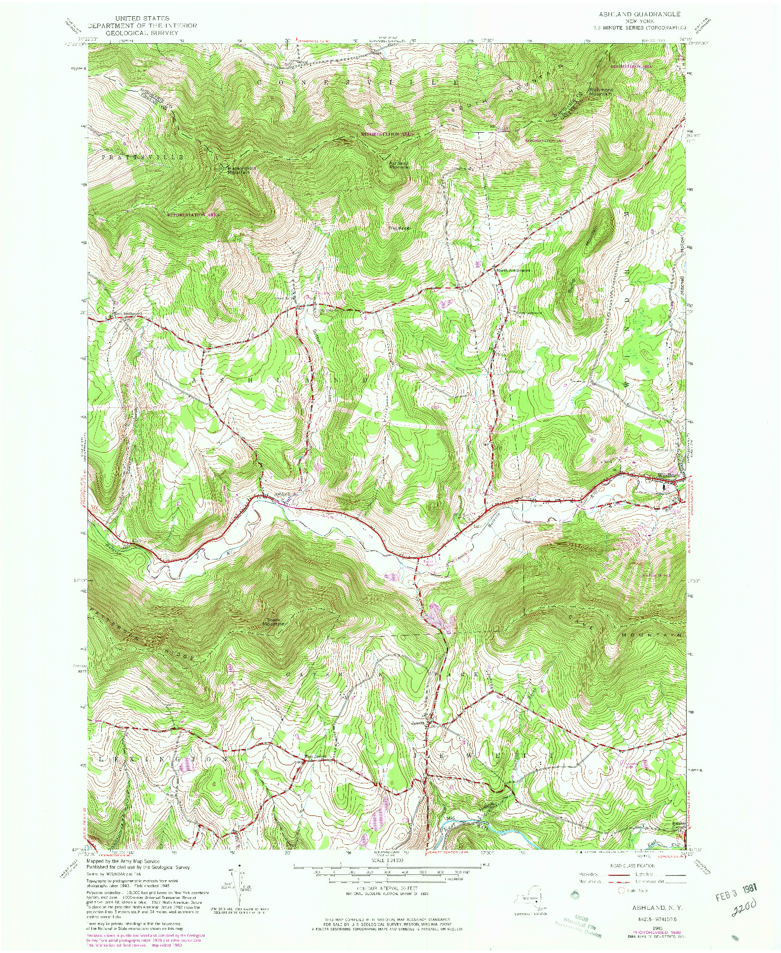 USGS 1:24000-SCALE QUADRANGLE FOR ASHLAND, NY 1945