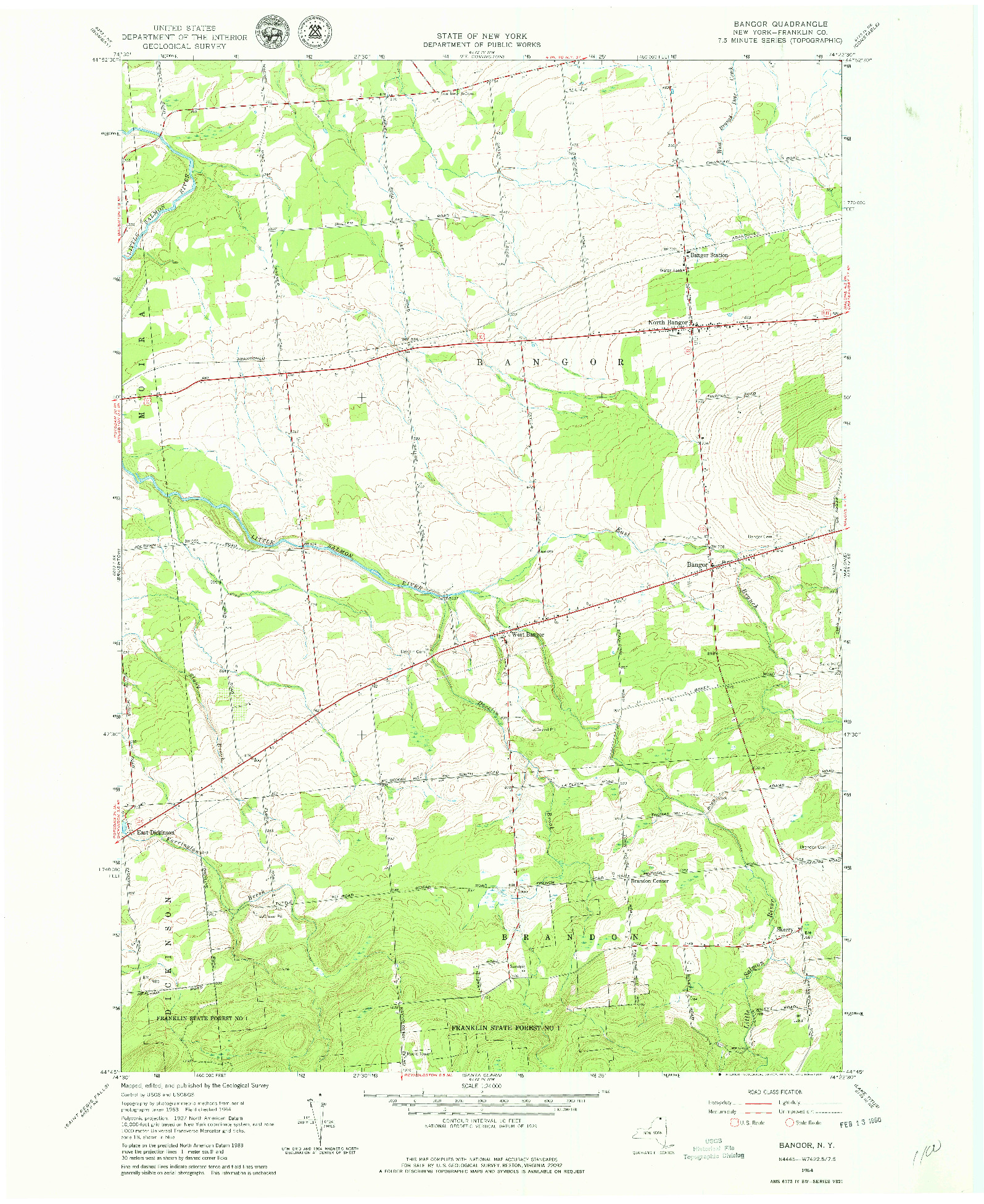 USGS 1:24000-SCALE QUADRANGLE FOR BANGOR, NY 1964