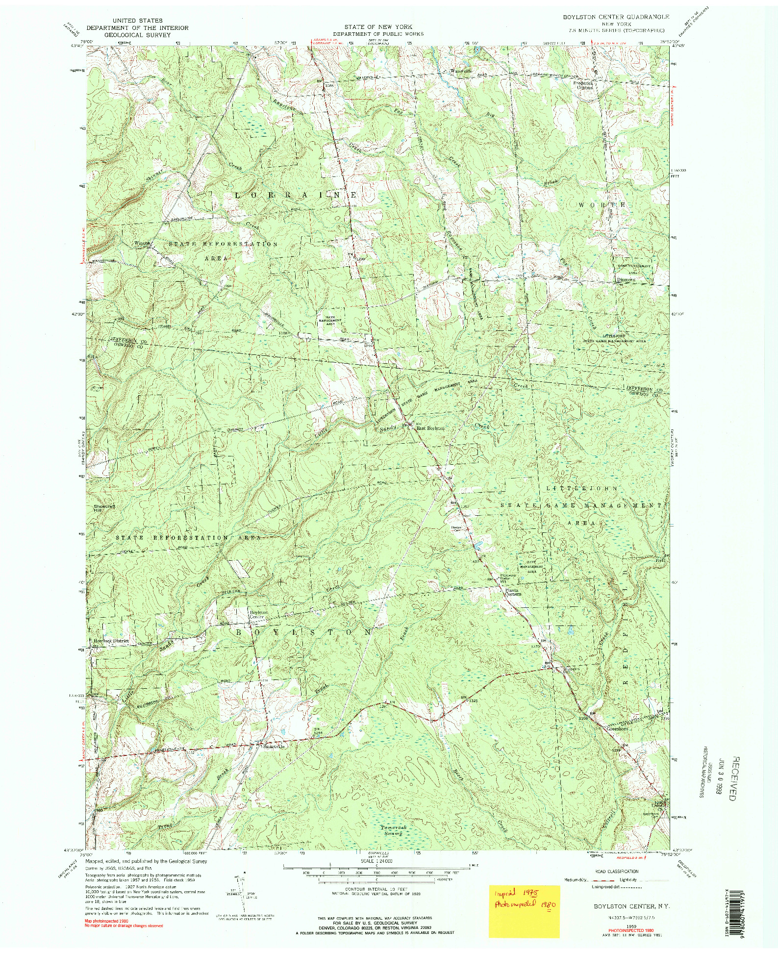 USGS 1:24000-SCALE QUADRANGLE FOR BOYLSTON CENTER, NY 1959