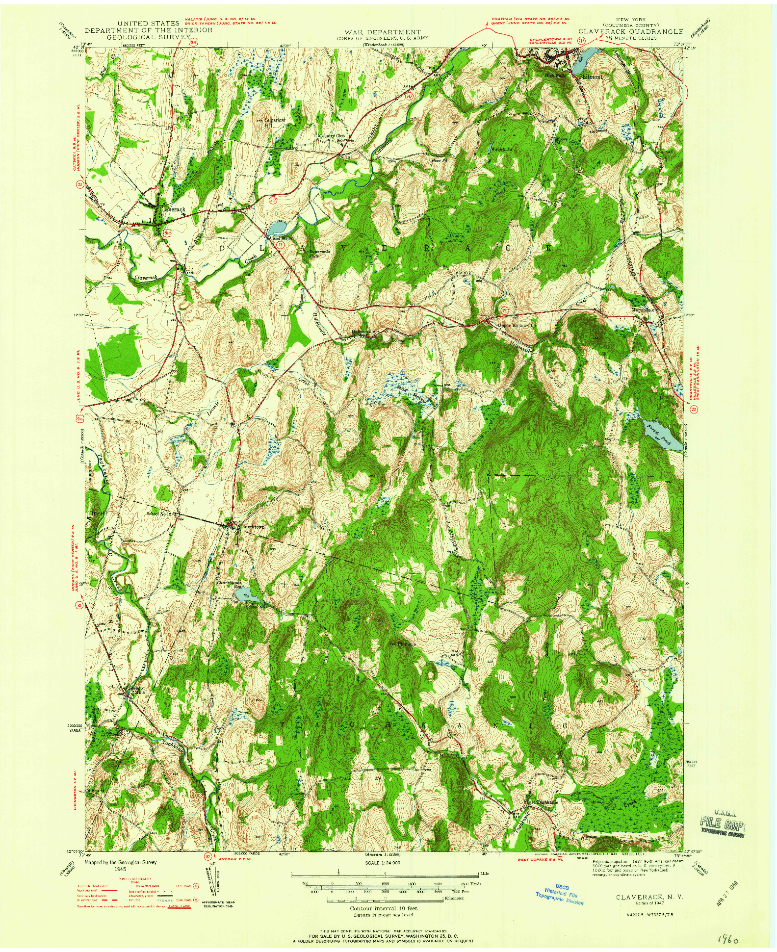 USGS 1:24000-SCALE QUADRANGLE FOR CLAVERACK, NY 1947