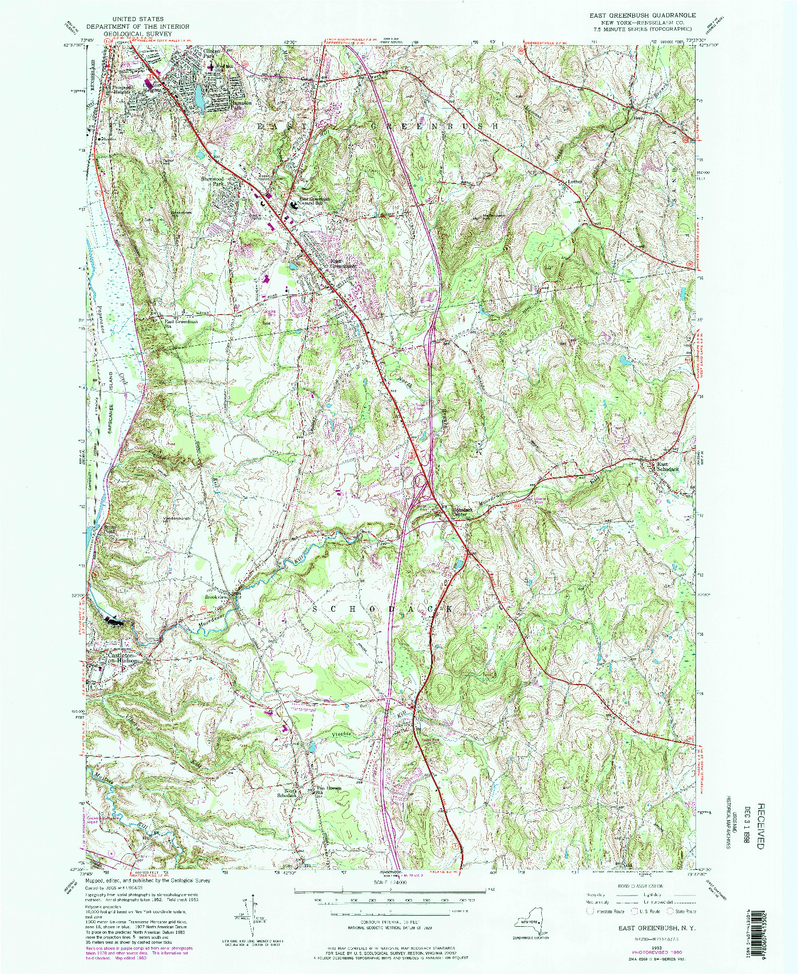 USGS 1:24000-SCALE QUADRANGLE FOR EAST GREENBUSH, NY 1953