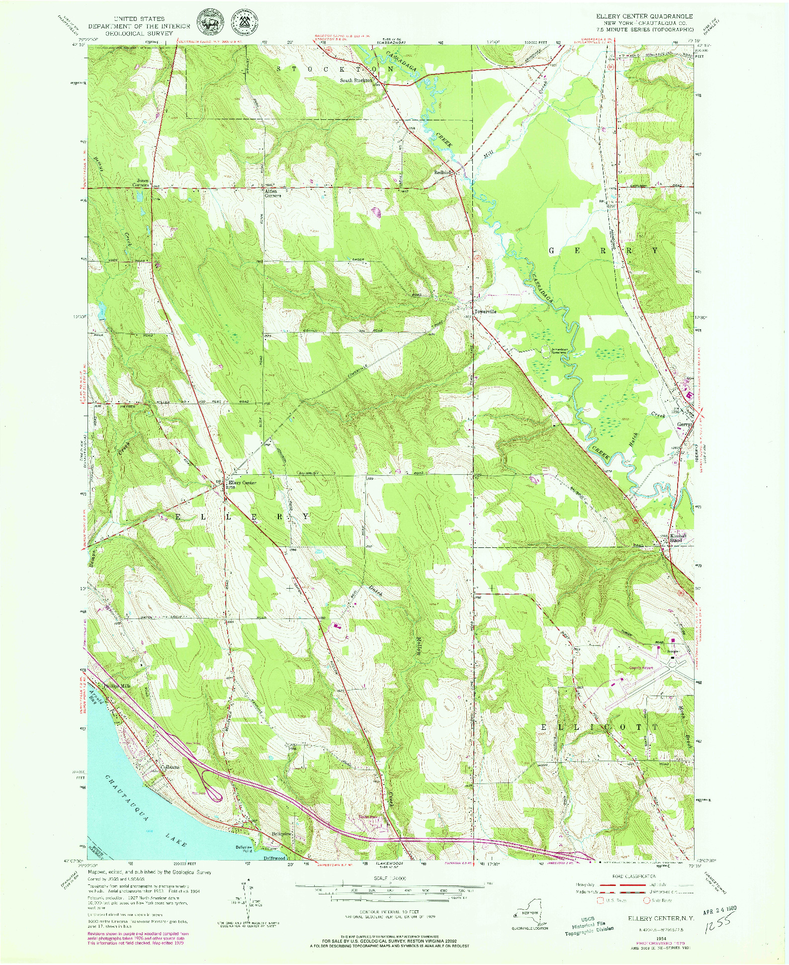 USGS 1:24000-SCALE QUADRANGLE FOR ELLERY CENTER, NY 1954