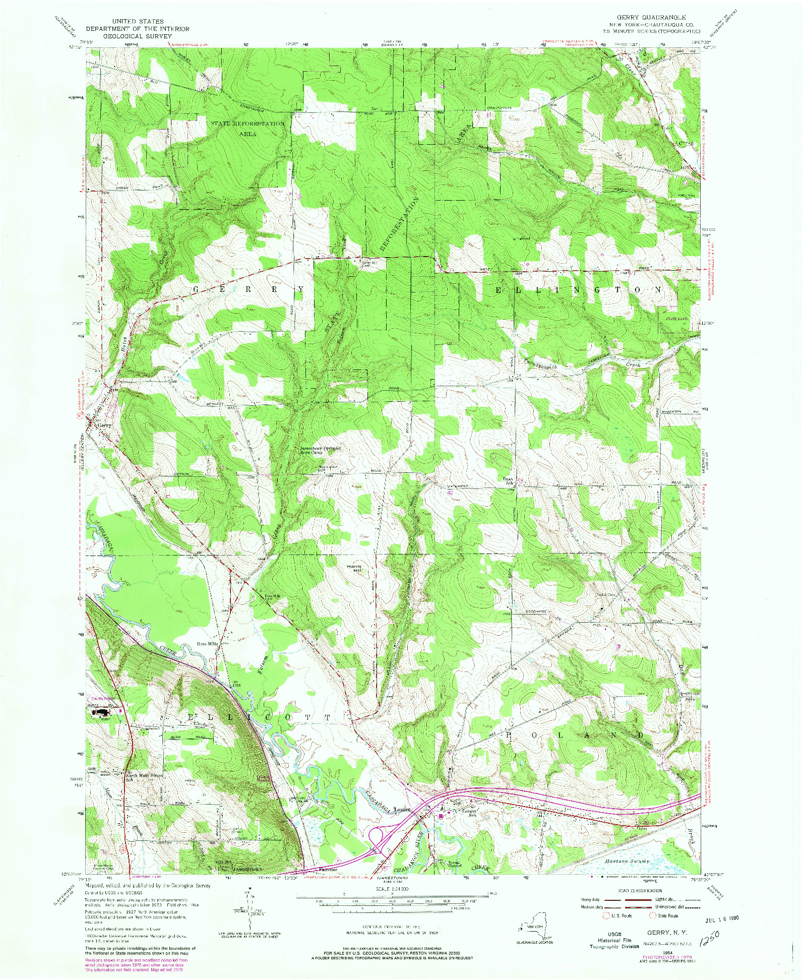 USGS 1:24000-SCALE QUADRANGLE FOR GERRY, NY 1954