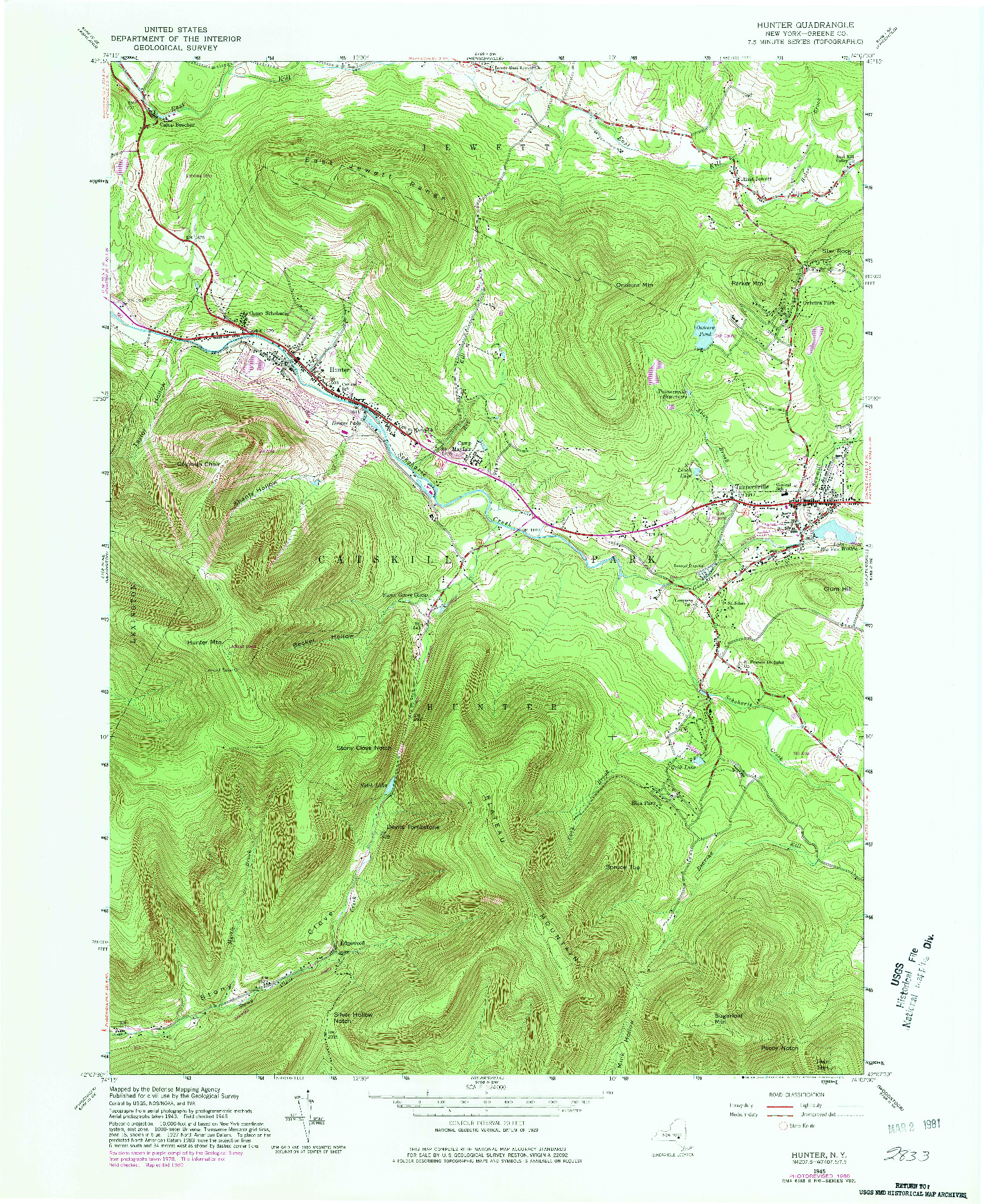 USGS 1:24000-SCALE QUADRANGLE FOR HUNTER, NY 1980