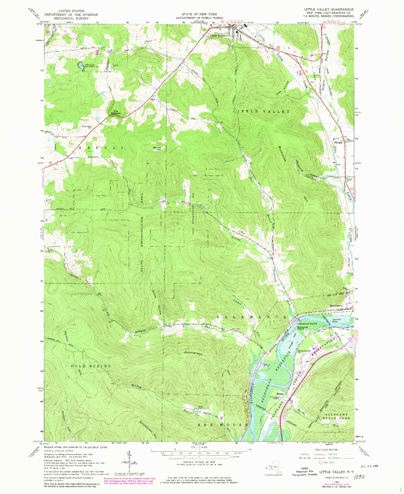 USGS 1:24000-SCALE QUADRANGLE FOR LITTLE VALLEY, NY 1962