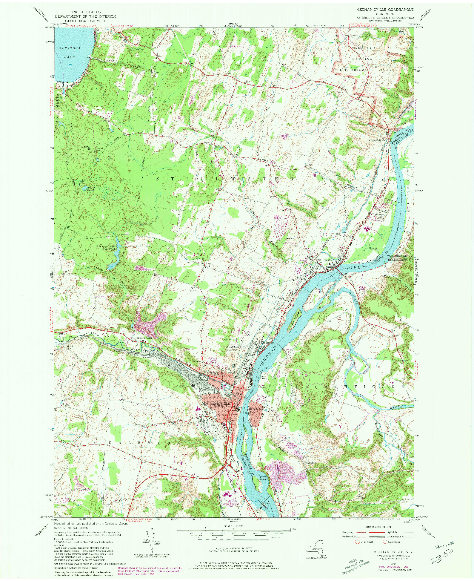 USGS 1:24000-SCALE QUADRANGLE FOR MECHANICVILLE, NY 1954