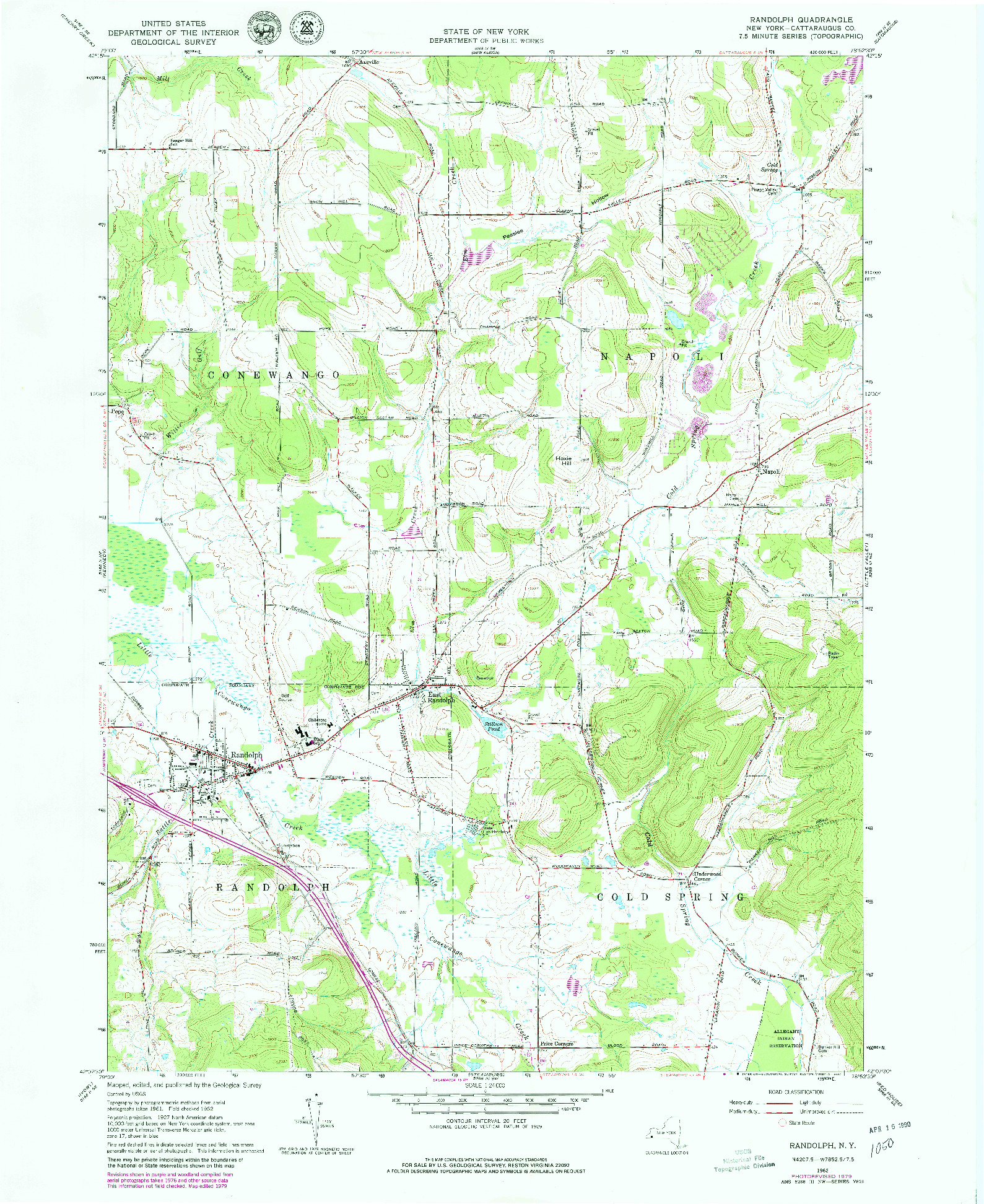 USGS 1:24000-SCALE QUADRANGLE FOR RANDOLPH, NY 1962