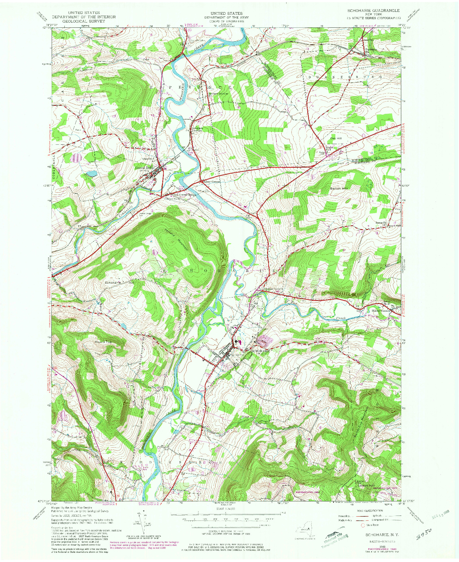 USGS 1:24000-SCALE QUADRANGLE FOR SCHOHARIE, NY 1943
