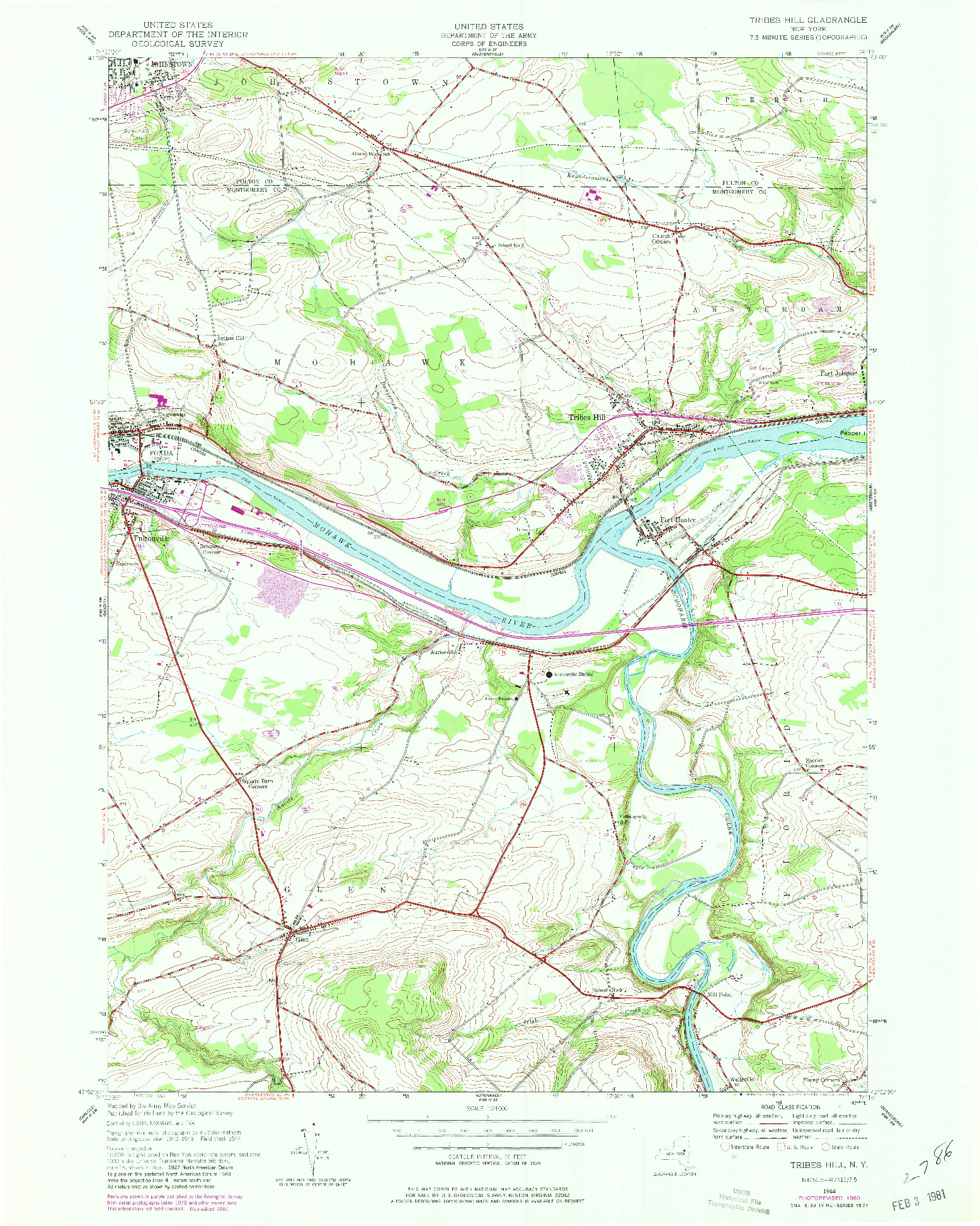USGS 1:24000-SCALE QUADRANGLE FOR TRIBES HILL, NY 1944
