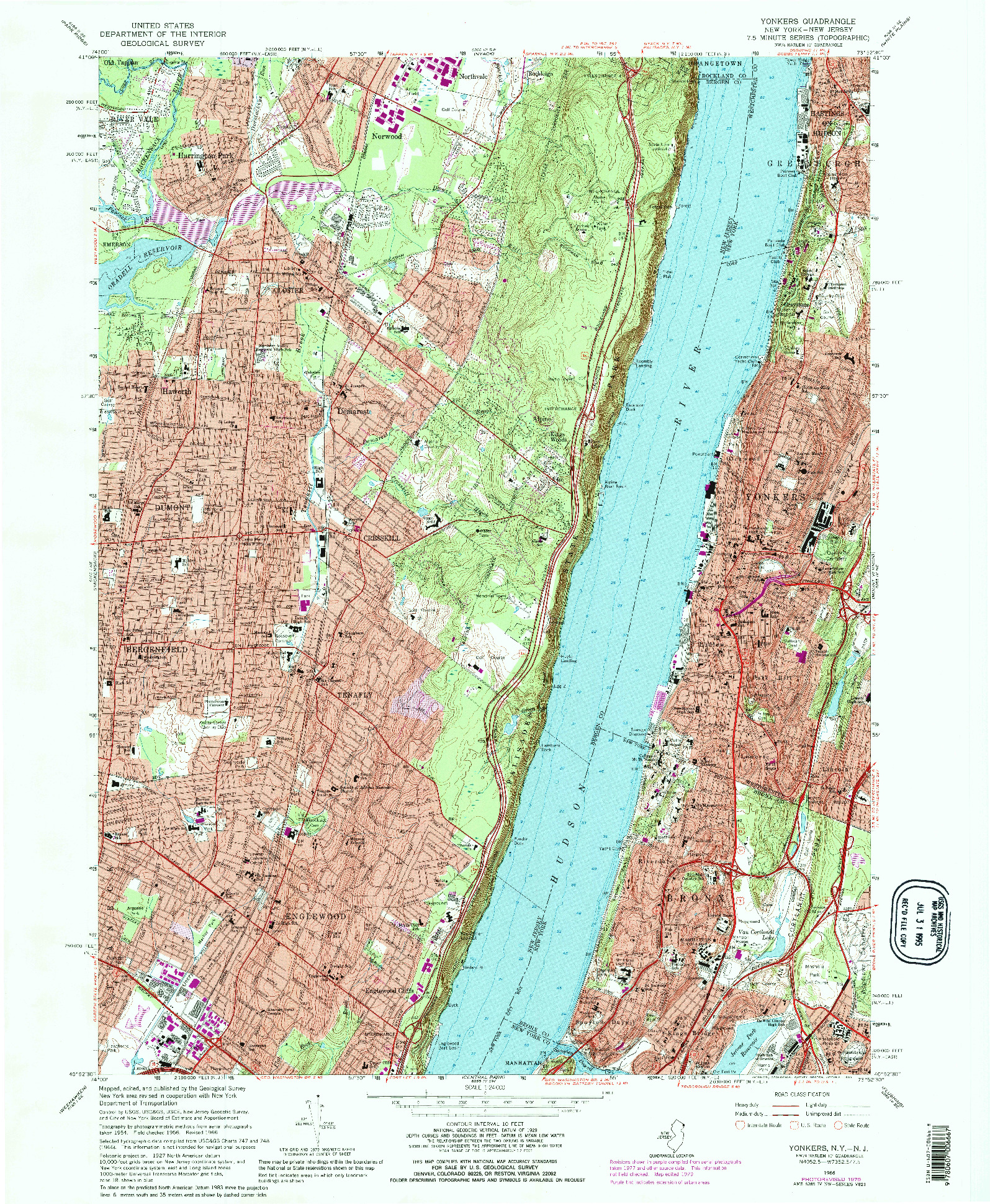 USGS 1:24000-SCALE QUADRANGLE FOR YONKERS, NY 1966