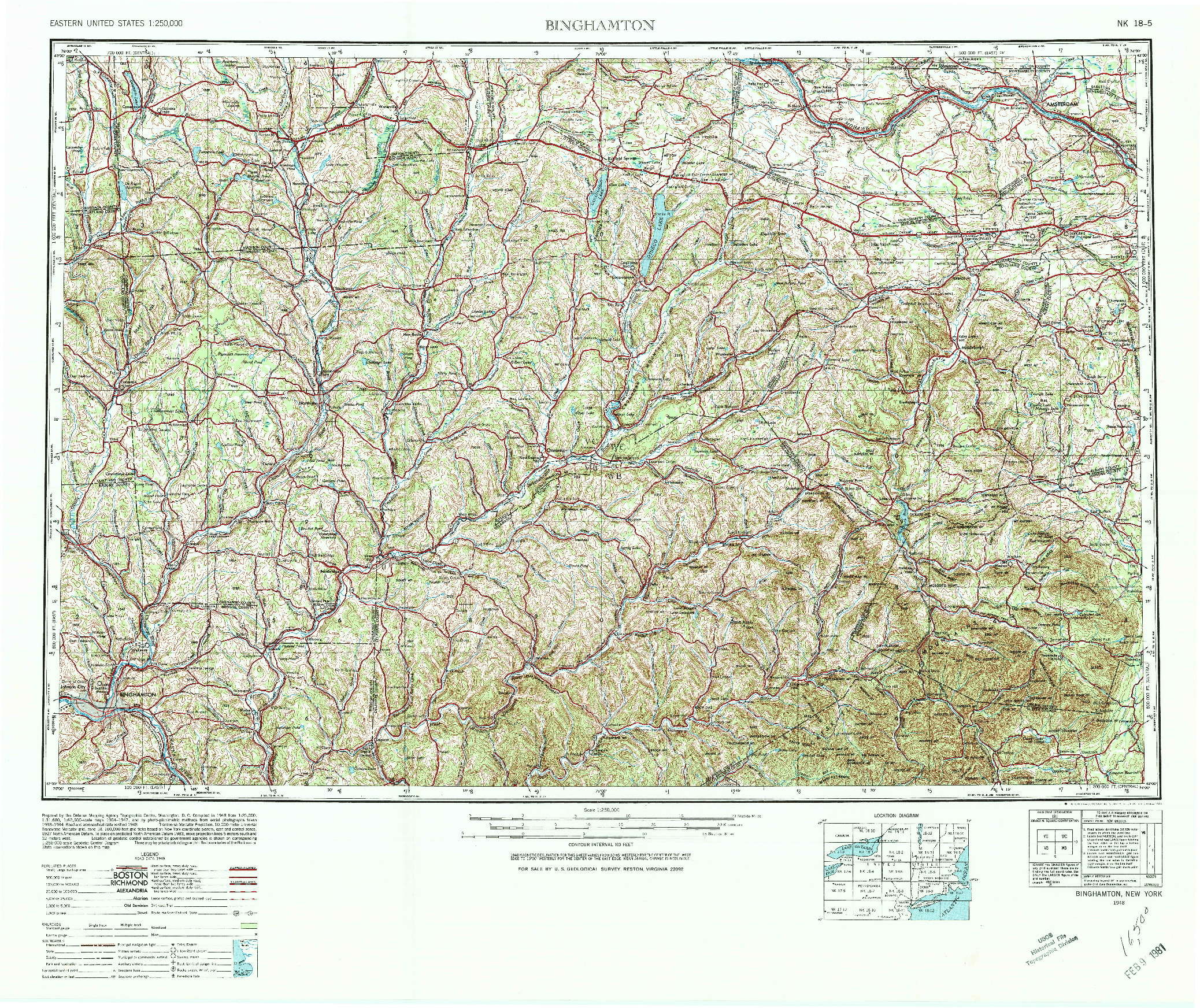 USGS 1:250000-SCALE QUADRANGLE FOR BINGHAMTON, NY 1948