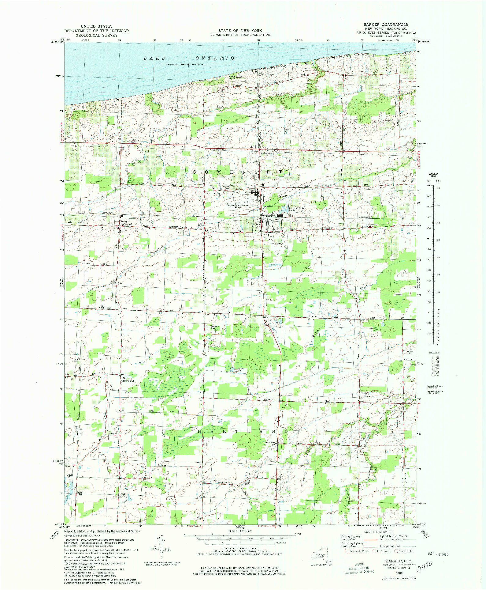 USGS 1:25000-SCALE QUADRANGLE FOR BARKER, NY 1980