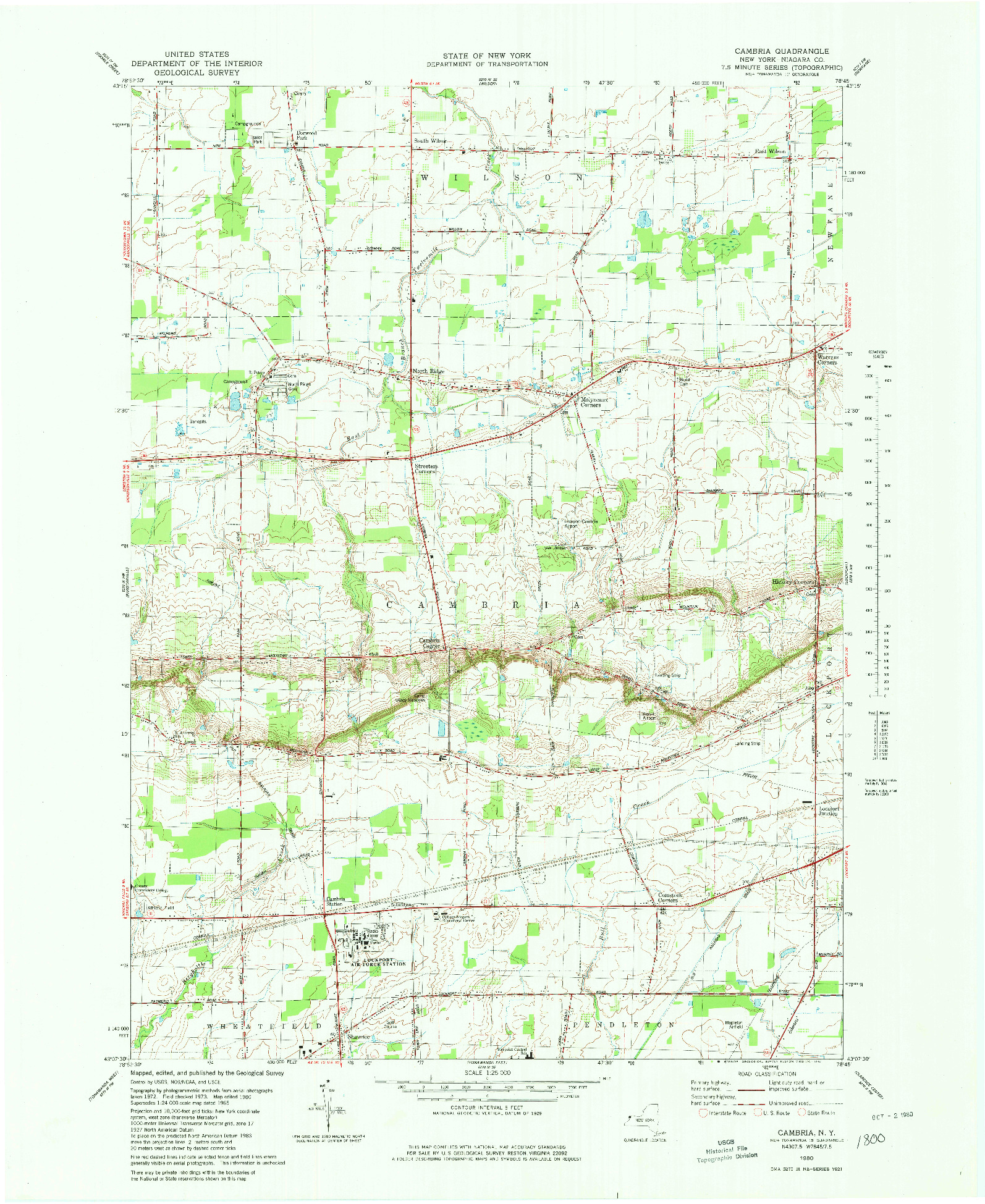 USGS 1:25000-SCALE QUADRANGLE FOR CAMBRIA, NY 1980