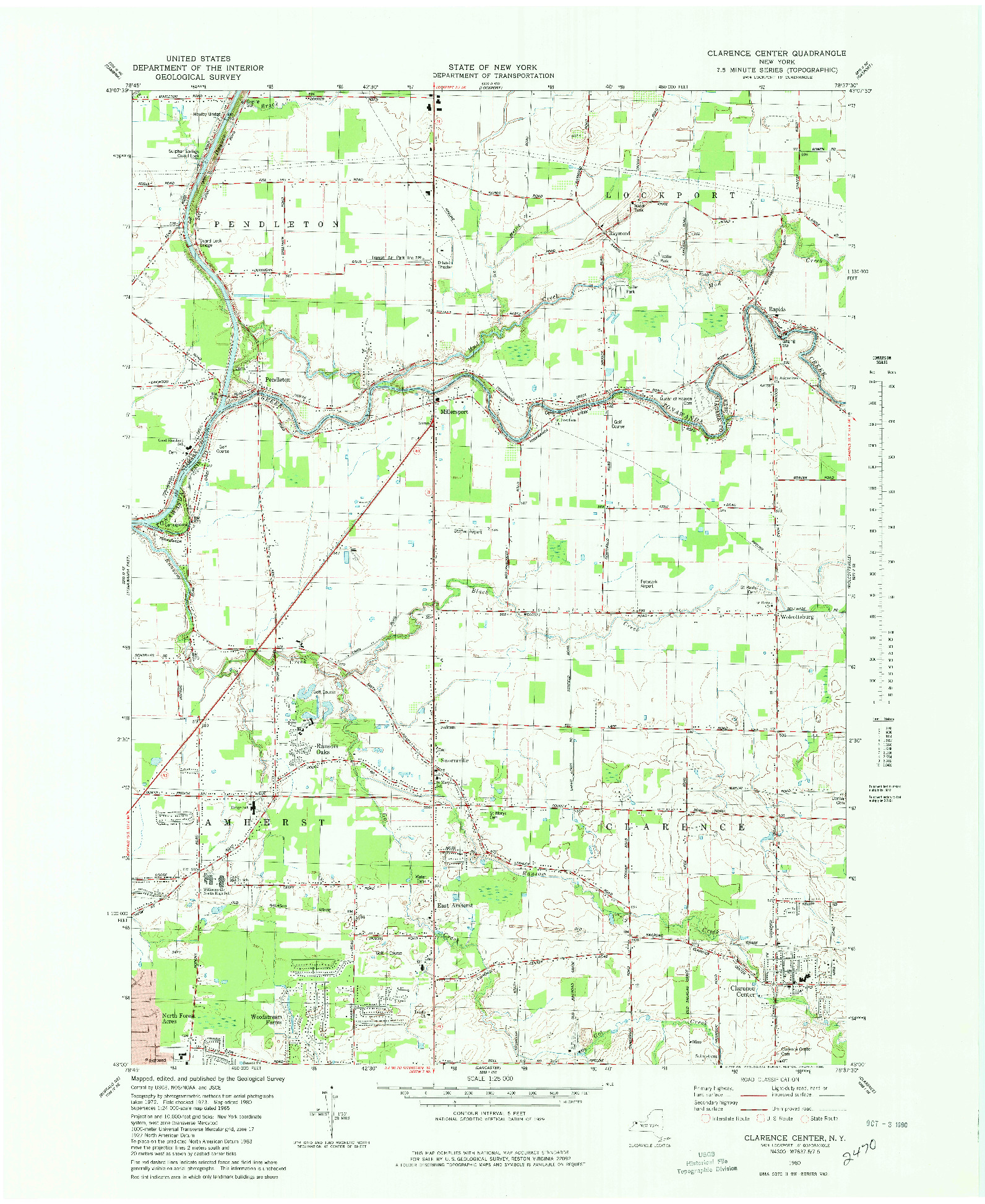 USGS 1:25000-SCALE QUADRANGLE FOR CLARENCE CENTER, NY 1980