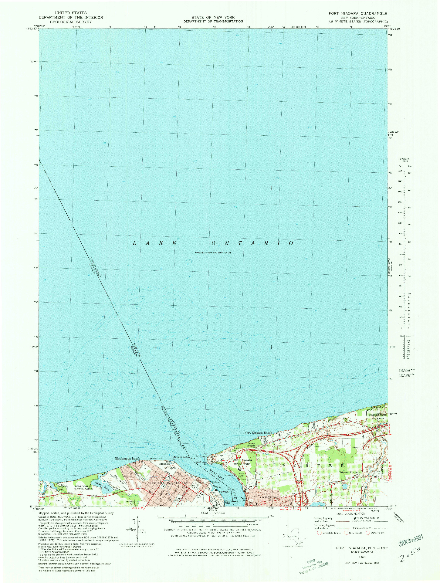 USGS 1:25000-SCALE QUADRANGLE FOR FT NIAGARA, NY 1980