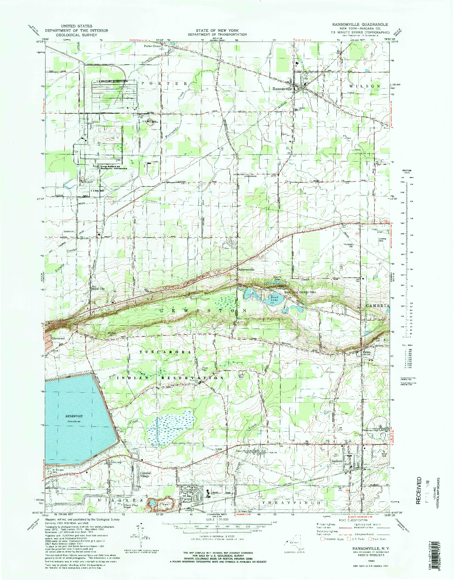 USGS 1:25000-SCALE QUADRANGLE FOR RANSOMVILLE, NY 1980
