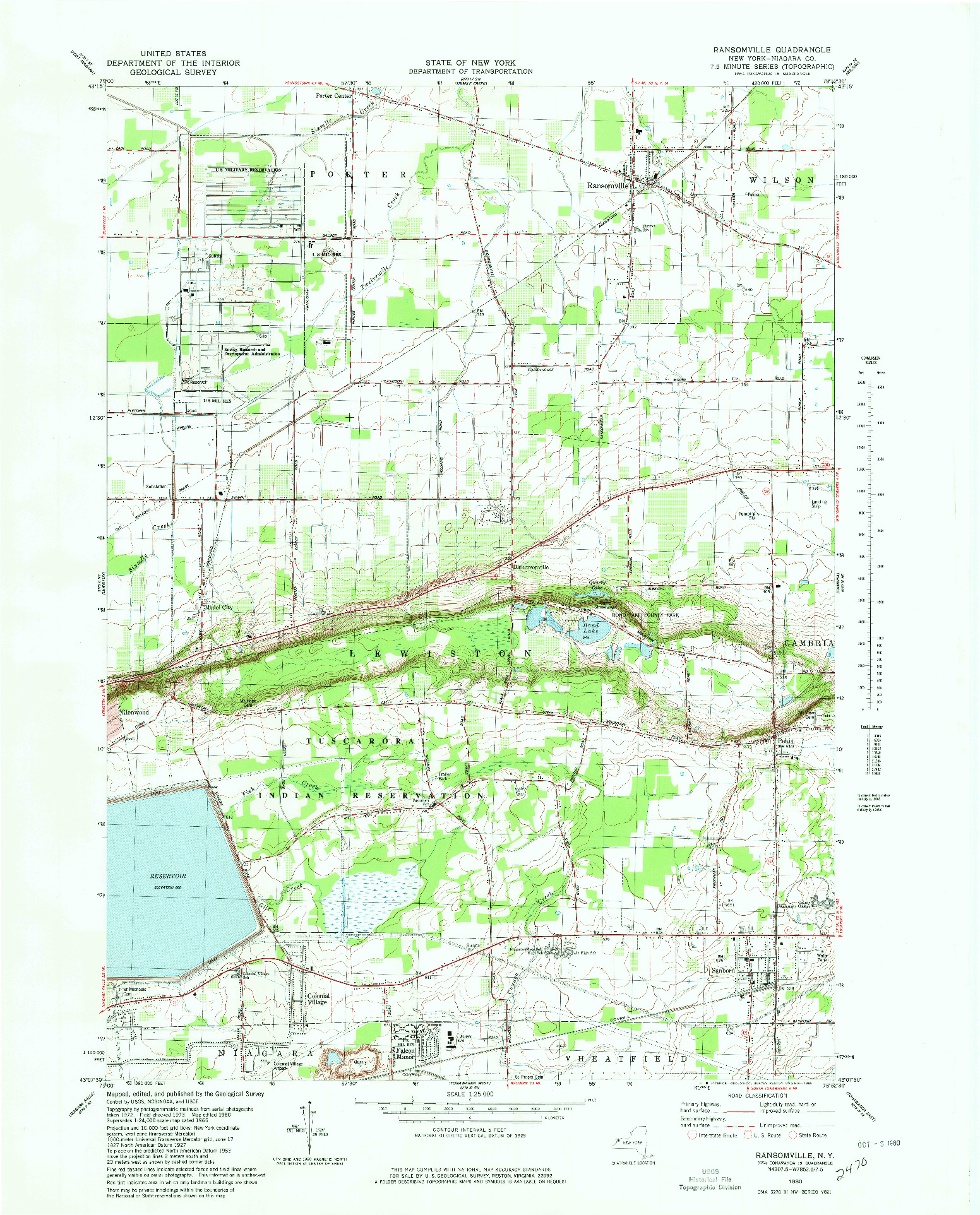 USGS 1:25000-SCALE QUADRANGLE FOR RANSOMVILLE, NY 1980