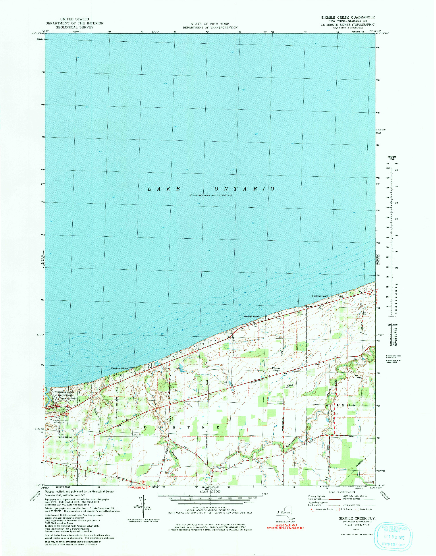 USGS 1:25000-SCALE QUADRANGLE FOR SIXMILE CREEK, NY 1974